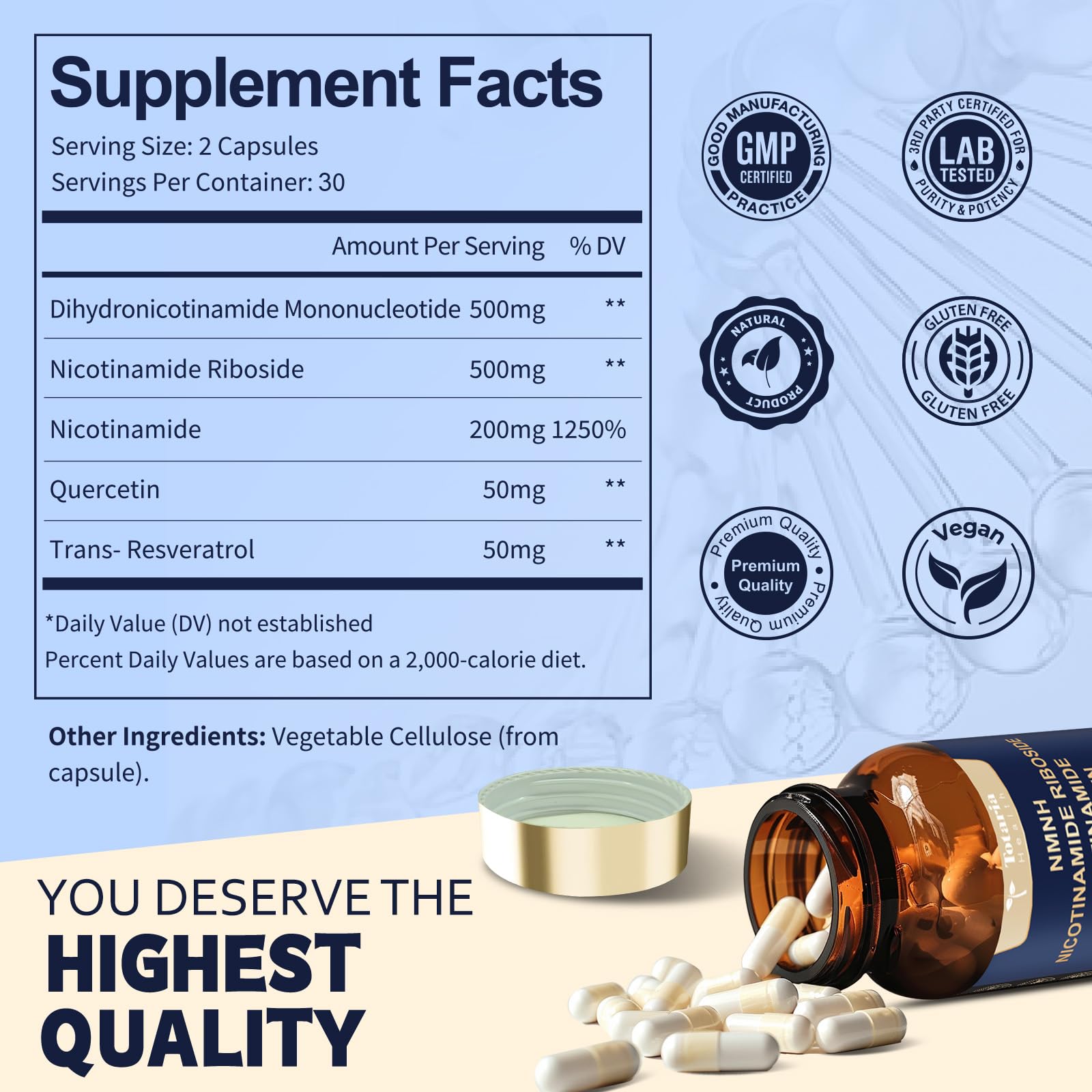 Totaria NMNH (NMN Alternative Supplement) (Dihydronicotinamide Mononucleotide) Ultra Strength, NAD+ Support w/Resveratrol & Quercetin, Ultra Absorption for Anti-Aging, Vegan, 60 Counts Totaria buy supplements canada