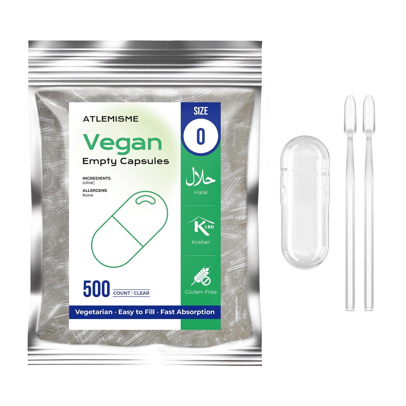 ATLEMISME Empty Vegan Capsules Size 0, 500-Count DIY Vegetable Capsules for Filling | Includes 2 Micro Lab Spoons ATLEMISME buy supplements canada
