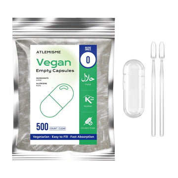 ATLEMISME Empty Vegan Capsules Size 0, 500-Count DIY Vegetable Capsules for Filling | Includes 2 Micro Lab Spoons ATLEMISME buy supplements canada