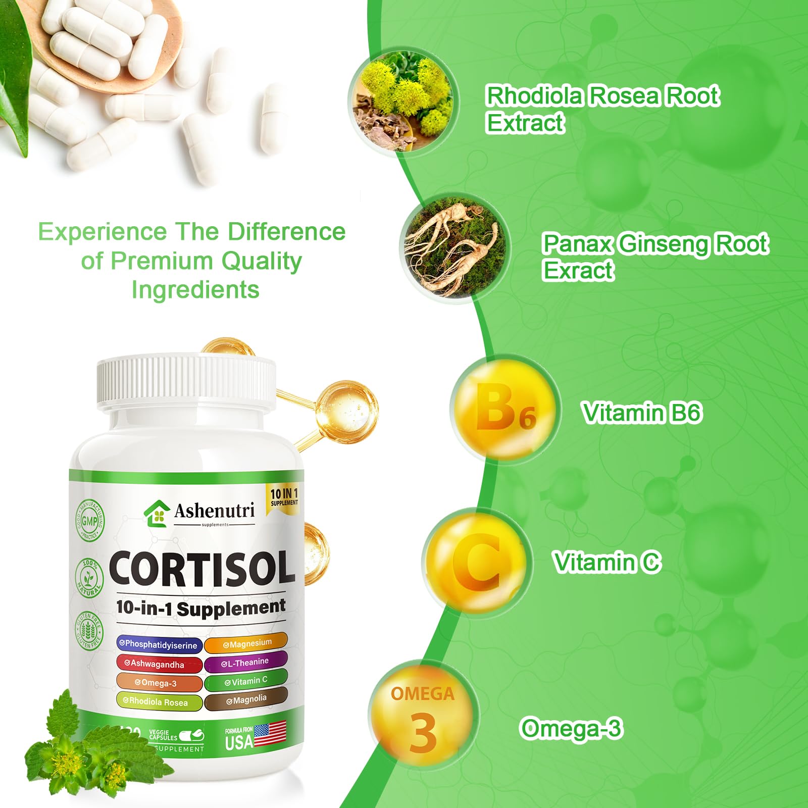 Ashenutri 10-in-1 Cortisol Supplement with Magnesium,Ashwagandha,Rhodiola Rosea,L Theanine,Hormone Balance for Women 120 Vegan Capsules Ashenutri buy supplements canada