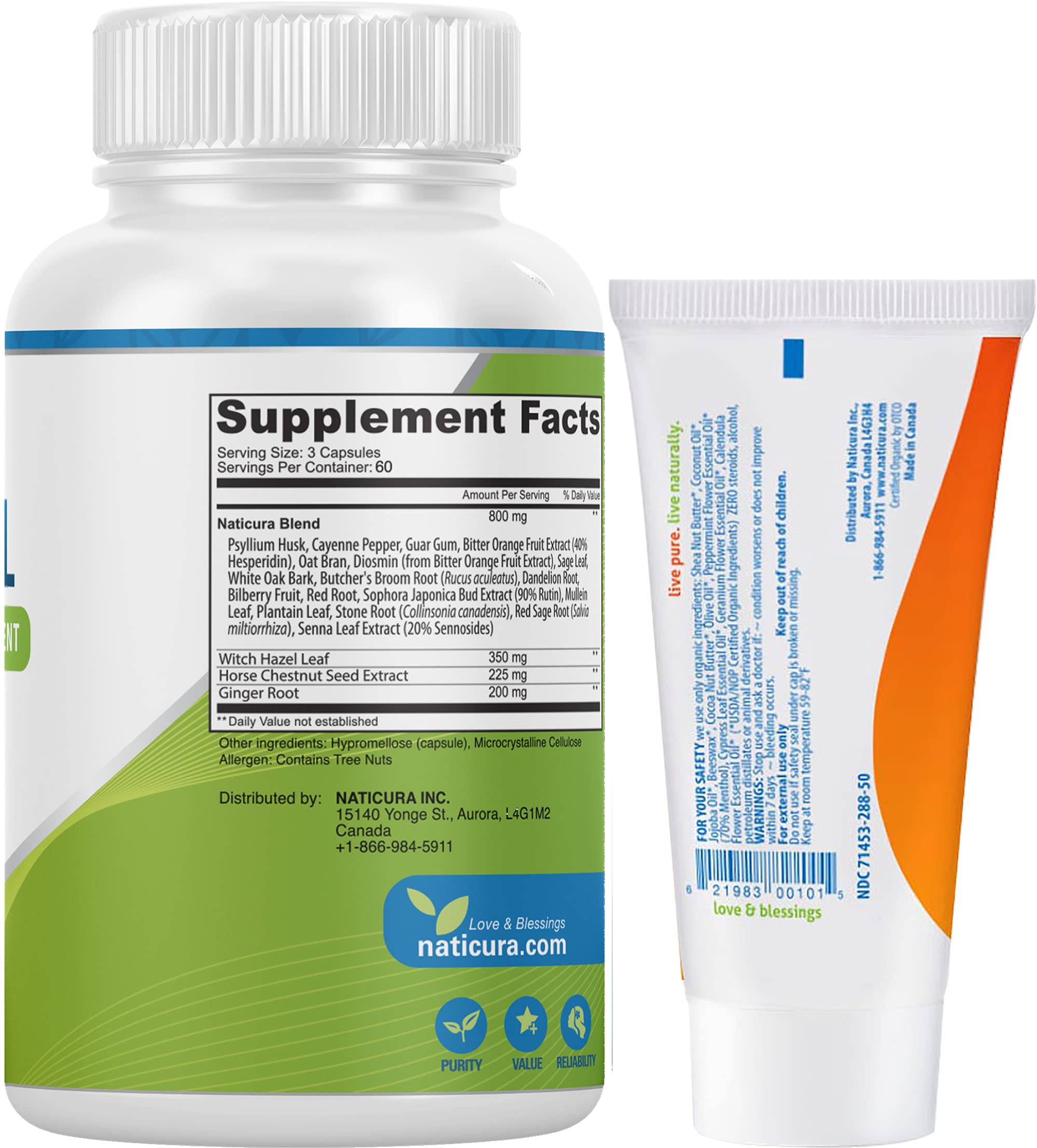 Naticura Bundle - Hem-Control Vegan Digestive Support Supplement (180 Count) and Alleviate Natural Hemorrhoid Relief Cream for Burning, Itching and Swelling (1.7 oz) Plus 2 Travel-Size Tubes Naticura buy supplements canada