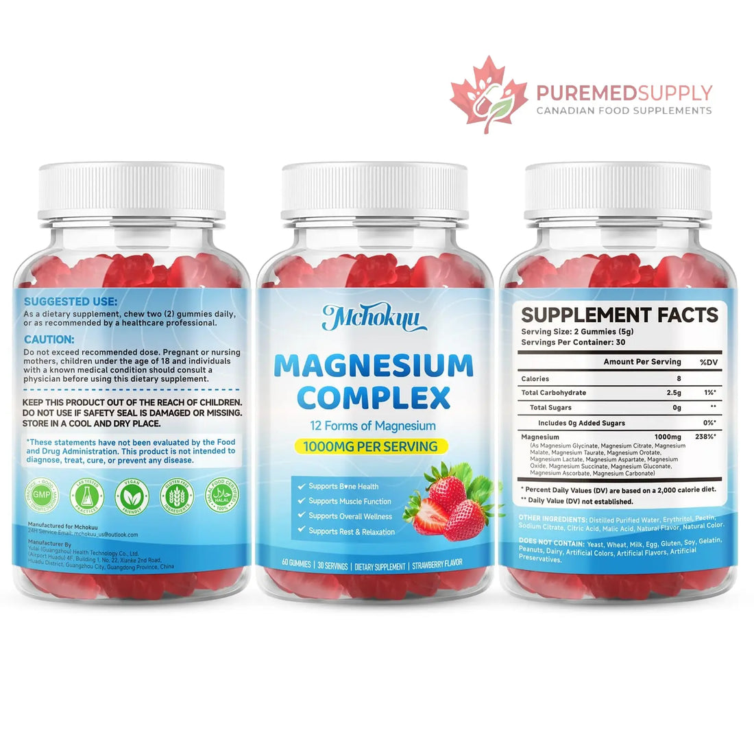 Magnesium Complex Gummies 1000mg | 12-in-1 Magnesium Complex Supplement with Glycinate, Citrate, Malate & Taurate Supports Muscle Function, Bone Health, Rest & Relaxation – Strawberry Flavor, 60 Count Mchokuu buy supplements canada