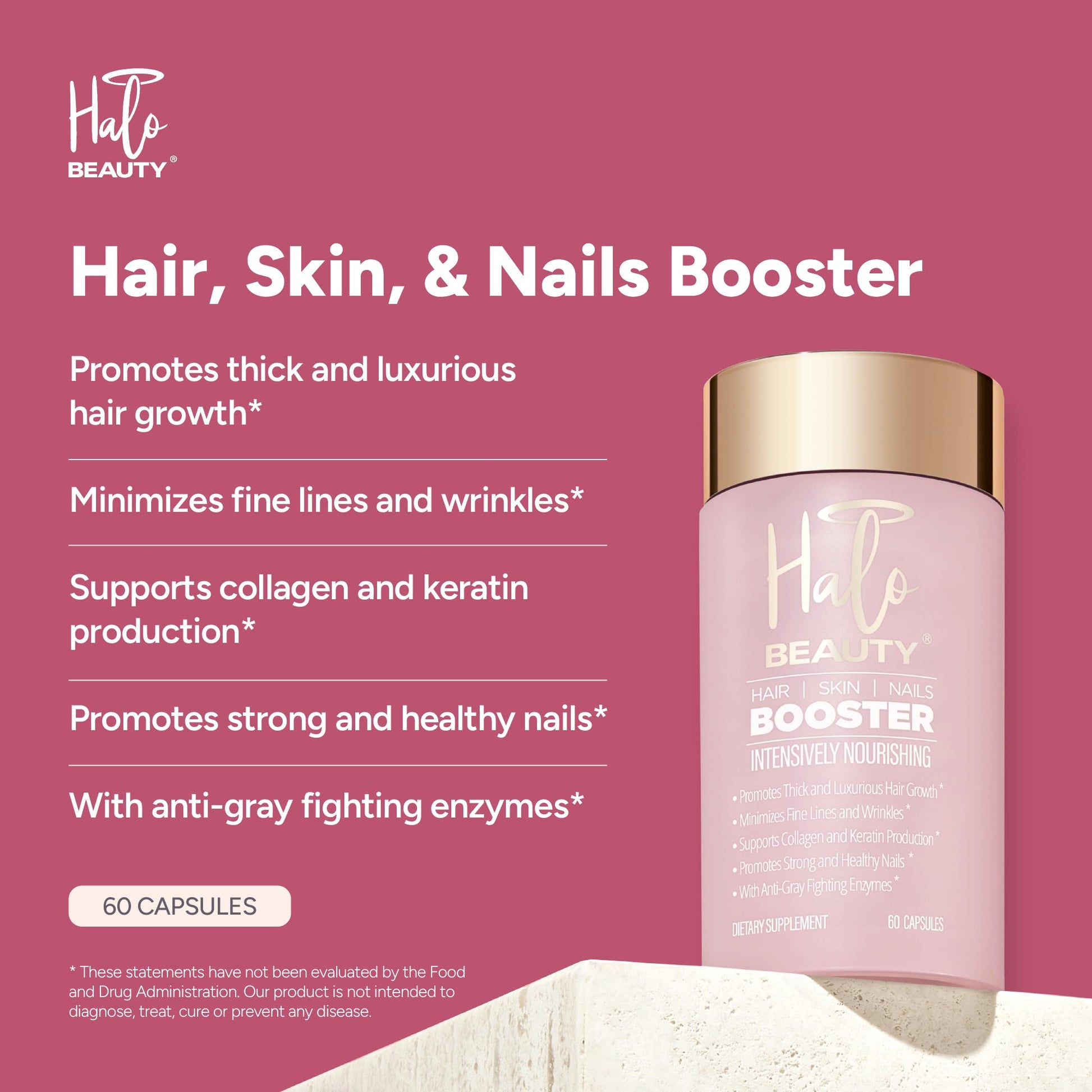 Halo Beauty Hair Skin & Nails Supplement | Thicker Hair Growth, Radiant Skin & Strong Nails Support with Biotin, Saw Palmetto & Phytoceramides | Vegan Capsules | Made in USA | 1-Month Supply Halo Beauty buy supplements canada