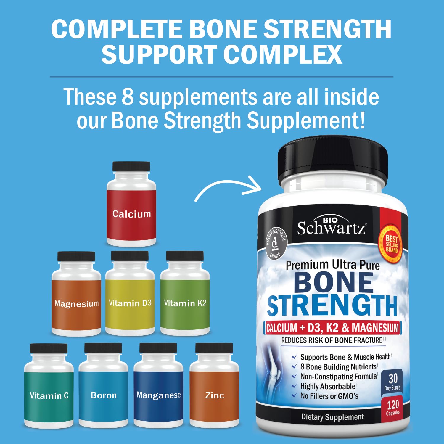 Bone Strength Supplement with Calcium + D3, K2 & Magnesium - Highly Absorbable BioSchwartz buy supplements canada