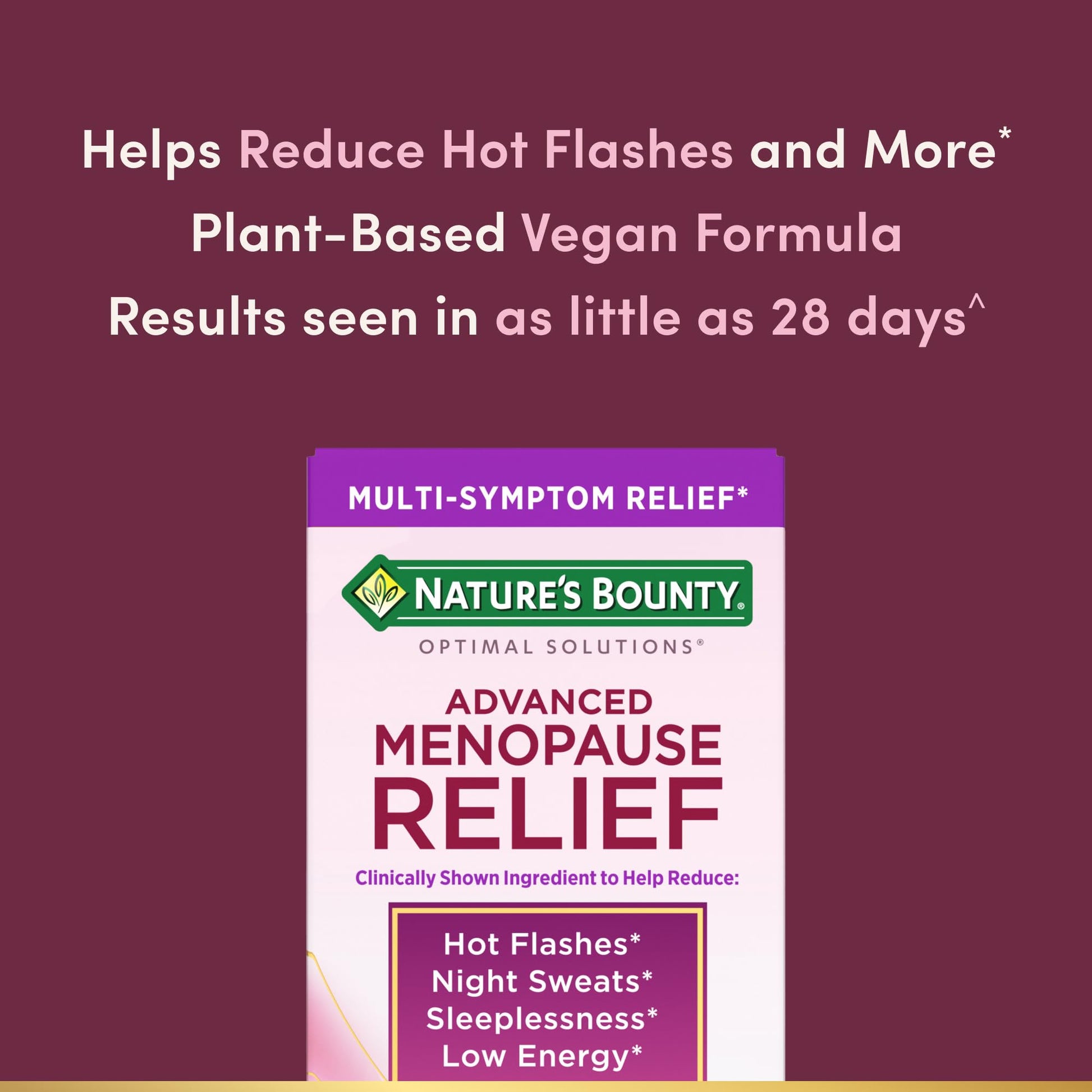 Nature’s Bounty Optimal Solutions Advanced Menopause Relief, Menopause Supplement for Women featuring Siberian Rhubarb, Hotflash Relief, No added Hormones, Drug-Free, 30 Tablets, 30 Total Servings Nature's Bounty buy supplements canada