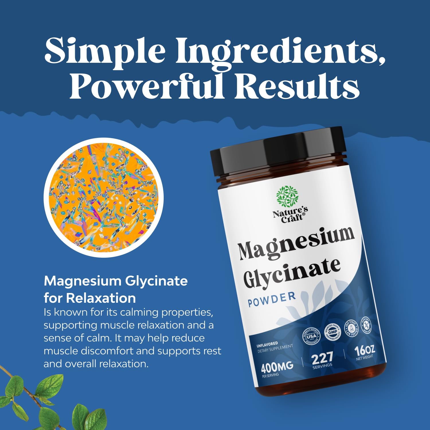 Potent Magnesium Glycinate Powder 400mg - Calm Magnesium Powder Bulk for Muscle Relax, Calm & Sleep Support for Adults - Glycinate Mag Soothe Vegan & Non-GMO Supplement - 1 Pack Natures Craft buy supplements canada