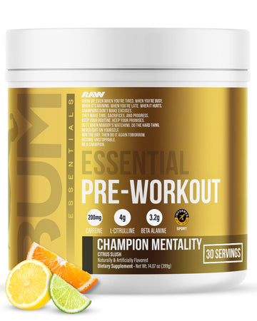 RAW Essential Pre-Workout Powder (Champion Mentality) - Chris Bumstead Sports Nutrition Supplement for Men & Women - Preworkout Energy Powder with Caffein RAW buy supplements canada