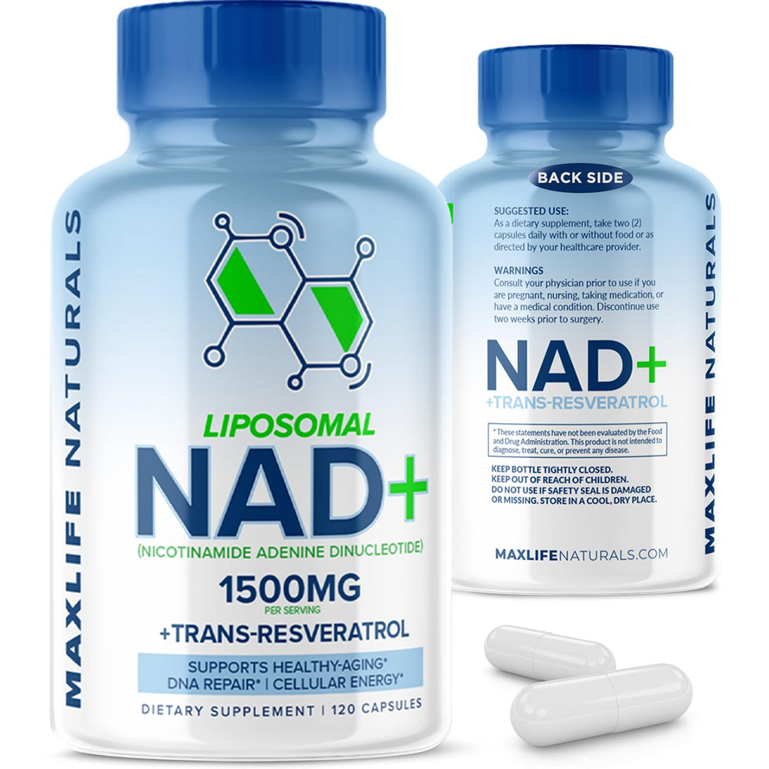 Liposomal NAD+ Trans-Resveratrol Supplement 1500mg - 120 Capsules - Liposomal NAD Supplements for Women and Men, High Purity-NAD Cell Regenerator, Cognitive & Anti Aging Supplement for Women & Men MAXLIFE NATURALS buy supplements canada