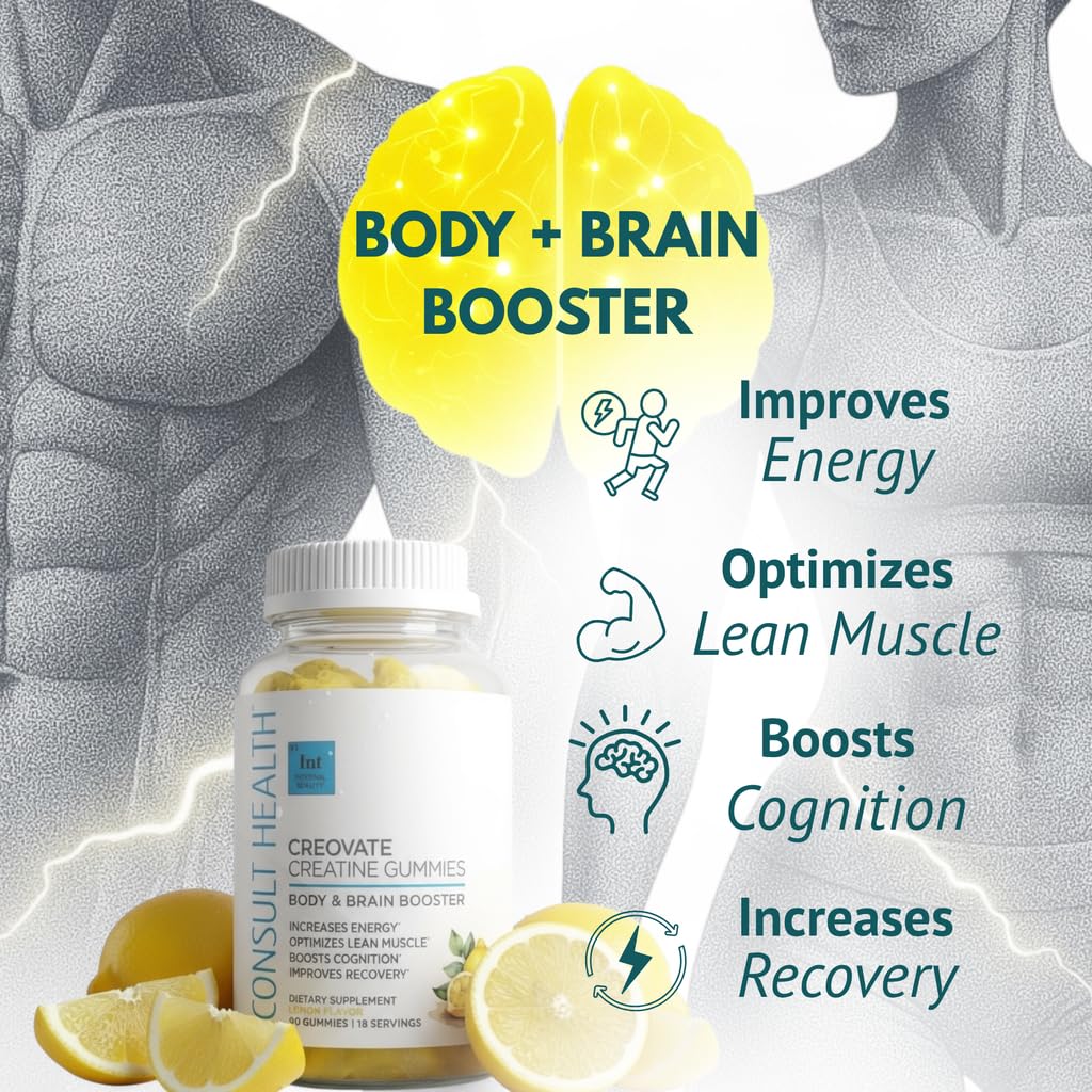Consult Health CREOVATE CREATINE MONOHYDRATE Gummies 5g Dose for Men & Women to Support Muscle, Strength, Recovery, Cognitive Health & Memory, Zero Sugar, Gluten Free, Natural Lemon, 90 Count Consult Health buy supplements canada