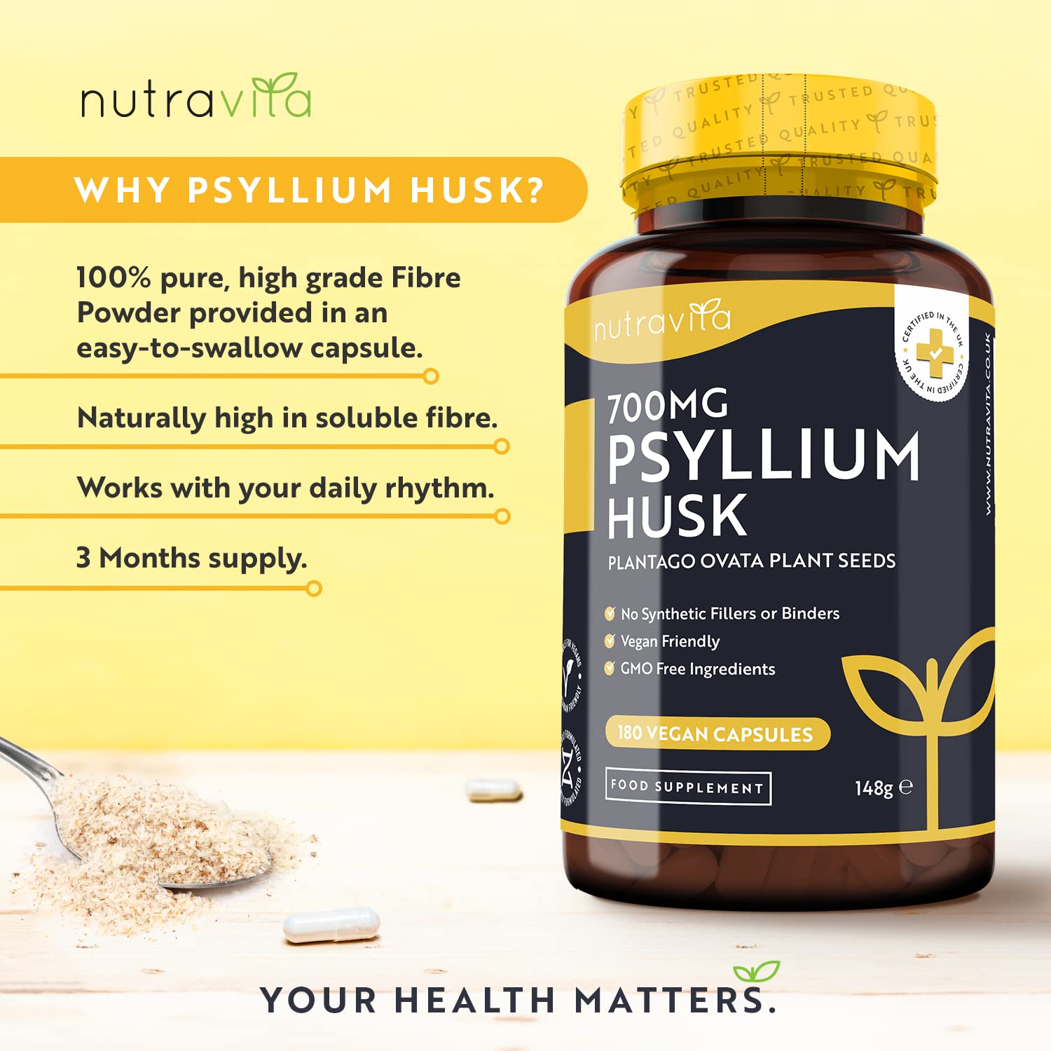 Psyllium Husks Fibre Supplement – 1400mg per Serving – Naturally High in Soluble Fibre Nutravita buy supplements canada