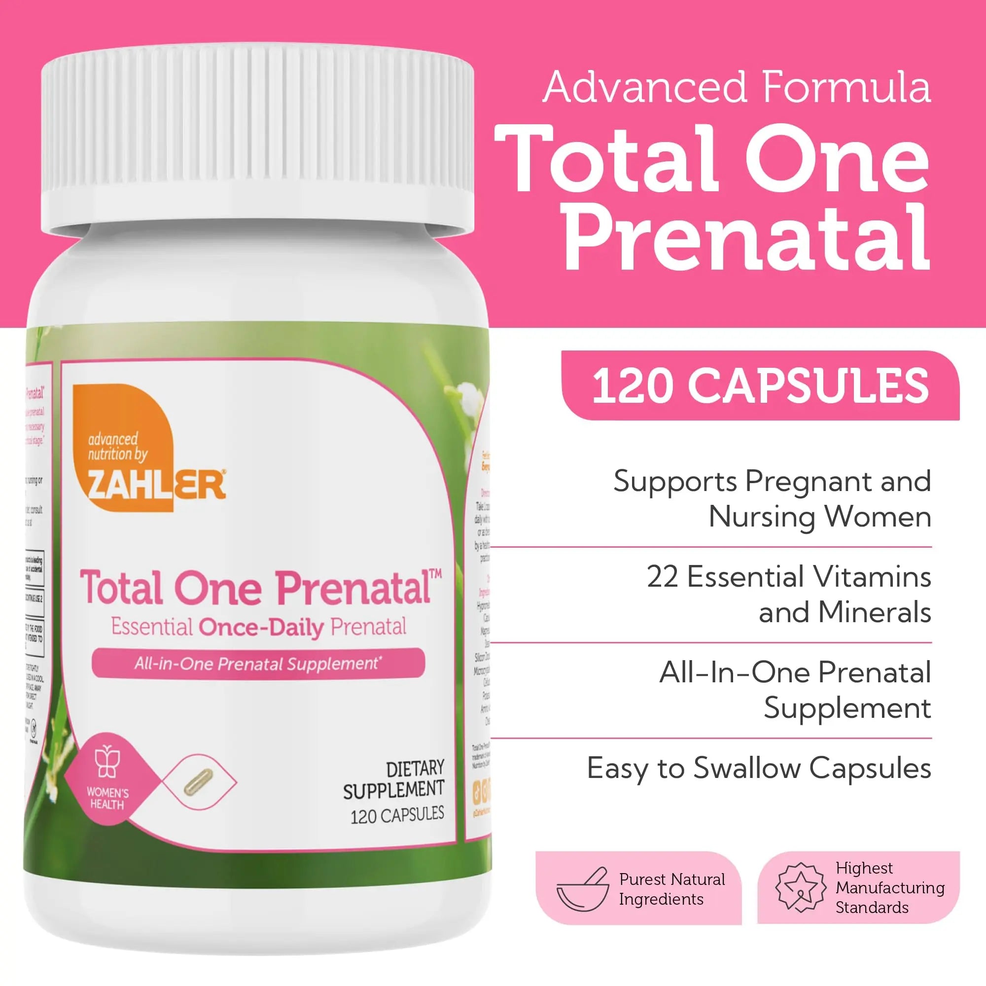Zahler - Total One Prenatal Vitamins for Women (120 Count) Daily Multi Vitamin Prenatals with Folic Acid, Iron, Zinc Zahler buy supplements canada