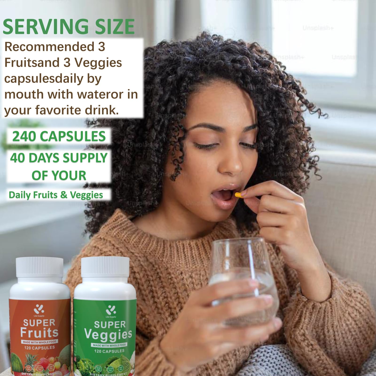 Lite Supply Fruits and Veggies Supplement 240 Caps - 120 Fruit and 120 Veggie Capsules - Whole Food & Natural Superfood Filled with Vitamins & Minerals for Women, Men Supports Energy Levels Lite Supply buy supplements canada