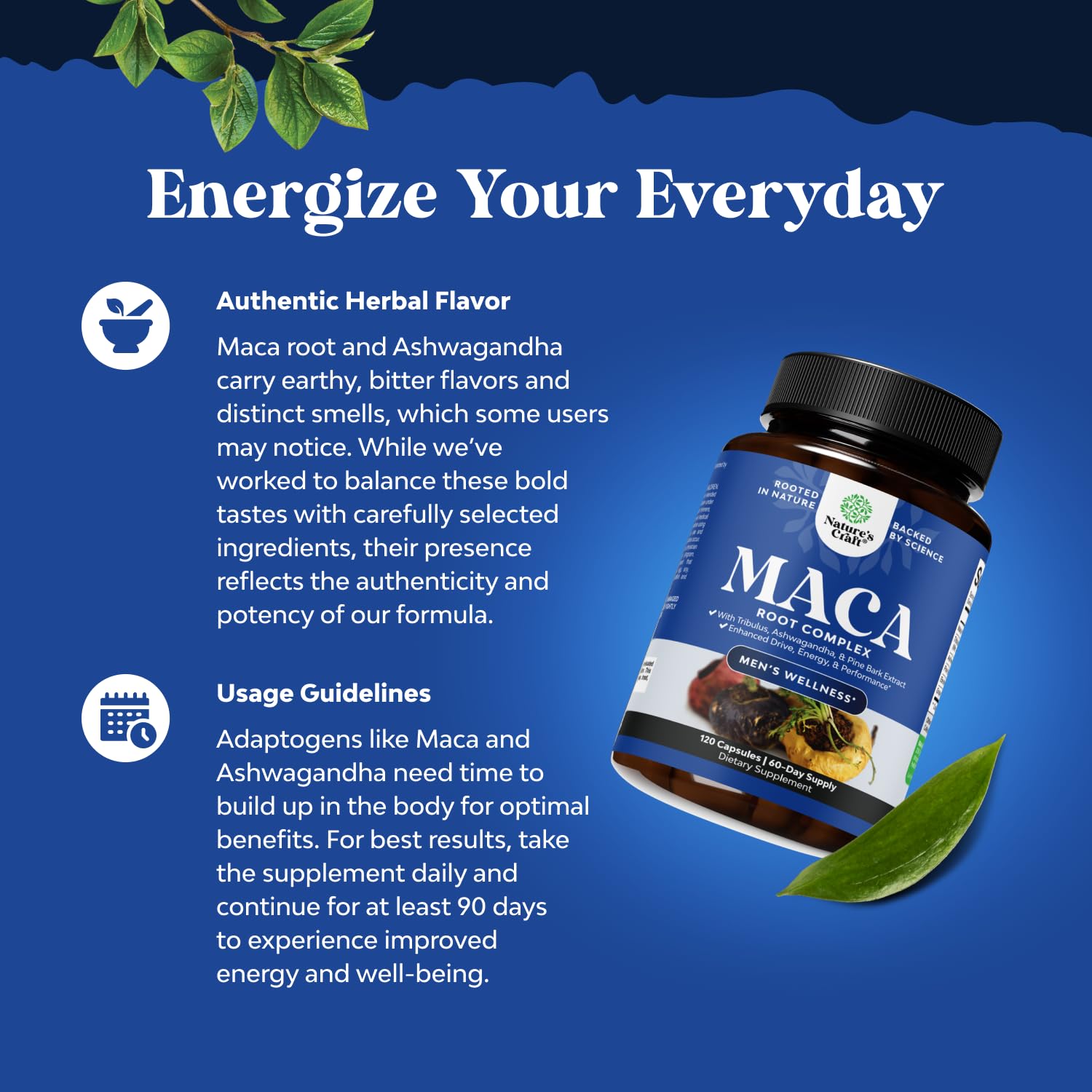 Potent Black Maca Root Capsules for Men - Herbal Wellness Supplement with Siberian Ginseng Ashwagandha and Black Maca Root - Men’s Wellness Supplement to Support General Health - 120 Count Natures Craft buy supplements canada