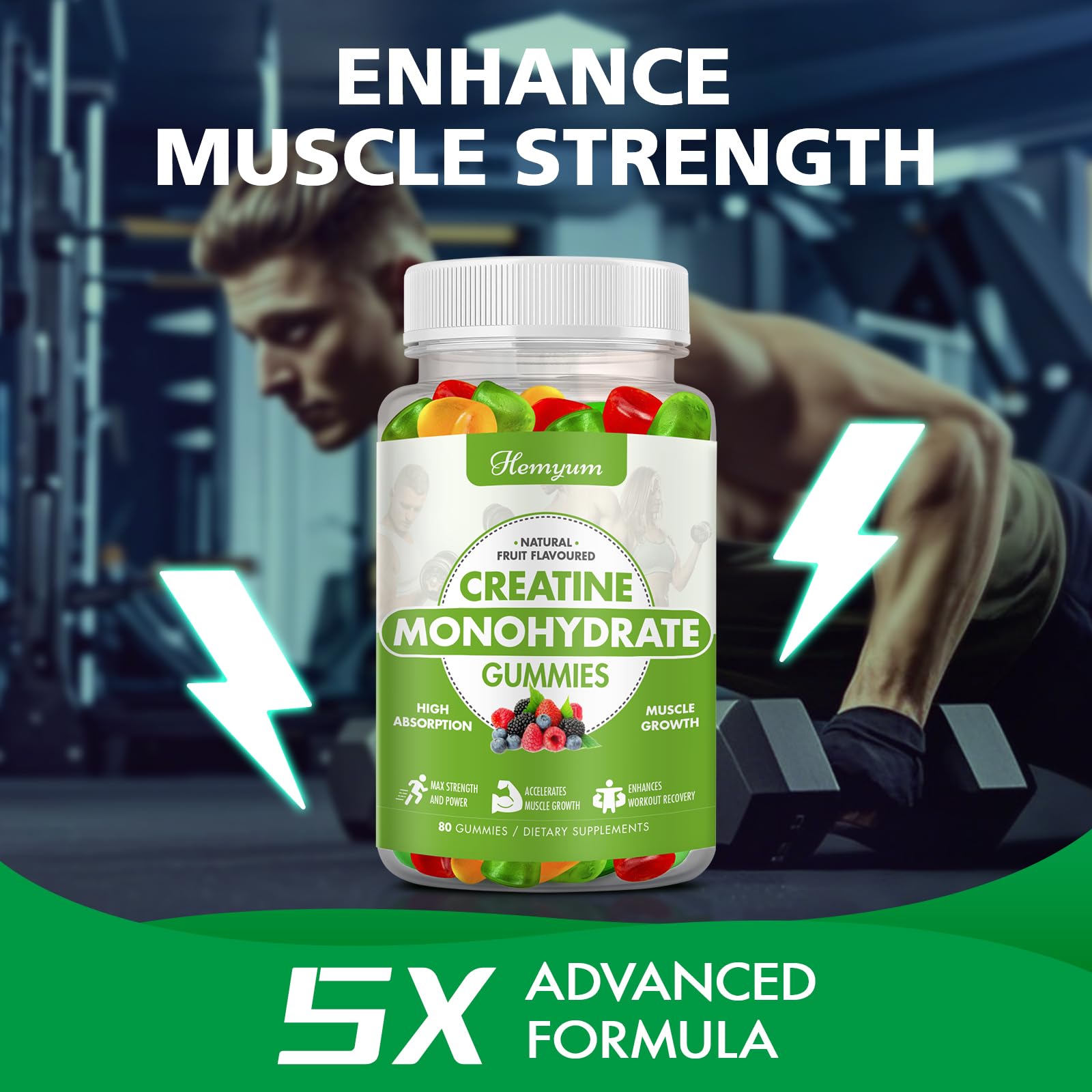 Creatine Monohydrate Gummies - Pre-Workout Creatine for Women Men, Enhanced Muscle Strength, Boost Focus and Endurance, Muscle Builder,Complex L-Taurine + Vitamin B12,Vegan, Gluten-Free 160 Count Hemyum buy supplements canada