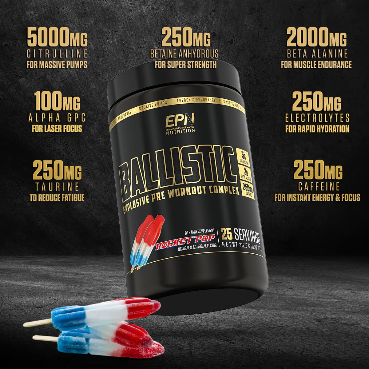 BALLISTIC Pre Workout | #1 New Pre Workout Powder w/ Nitric Oxide Booster, Electrolytes EPN Supplements buy supplements canada