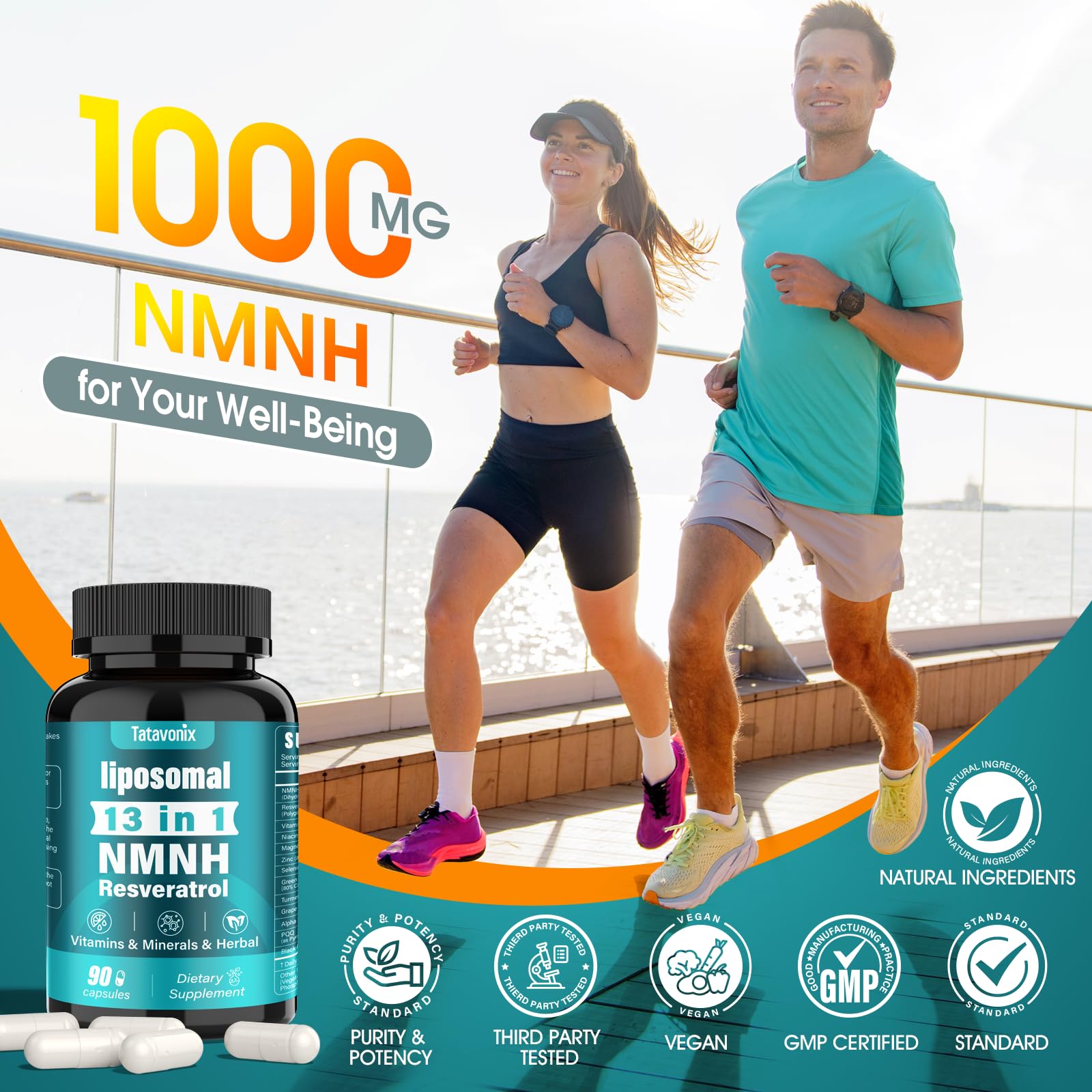 NMNH (Dihydronicotinamide Mononucleotide) 1000mg per Serving - NMN Alternative with Liposomal NAD+, Resveratrol & PQQ| Non-GMO, Gluten-Free | Supports Energy, Focus & Healthy Aging | 90 Capsules Tatavonix buy supplements canada