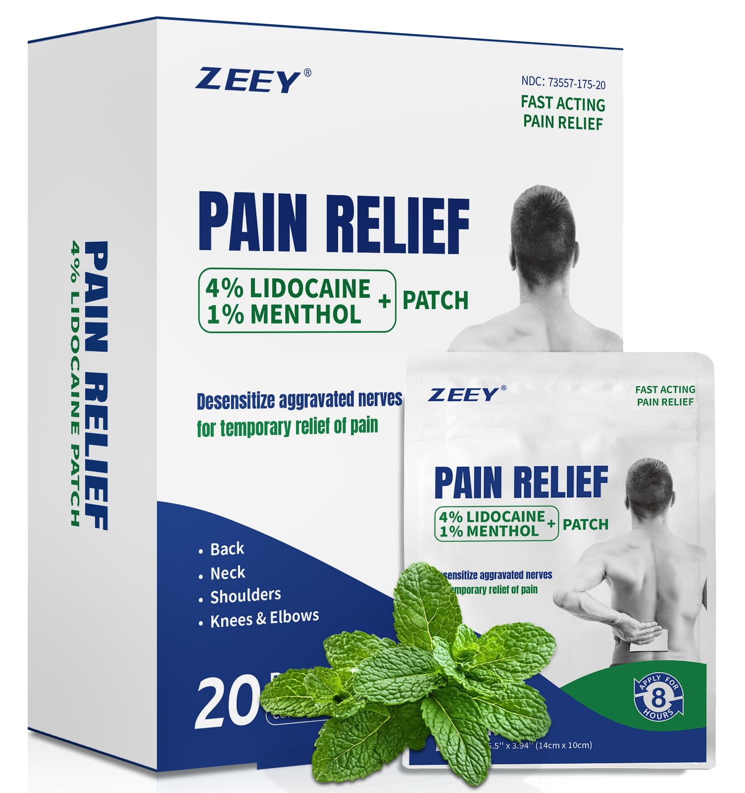 ZEEY 4% Lidocaine Pain Relief Patches, with 1% Menthol Maximum Strength OTC, for Back, Knee, Neck, Shoulders, Joints, Muscle Soreness, Fast Acting, Long Lasting, Large Gel Patch, 5.5" x 3.94", 20Ct ZEEY buy supplements canada