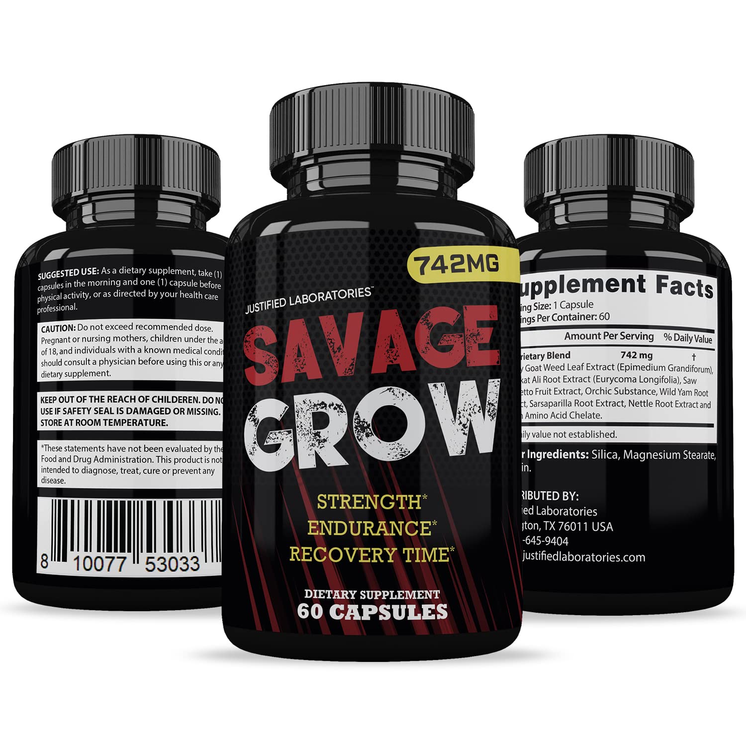 Savage Grow 742MG All Natural Advanced Men's Health Formula 60 Capsules Justified Laboratories buy supplements canada