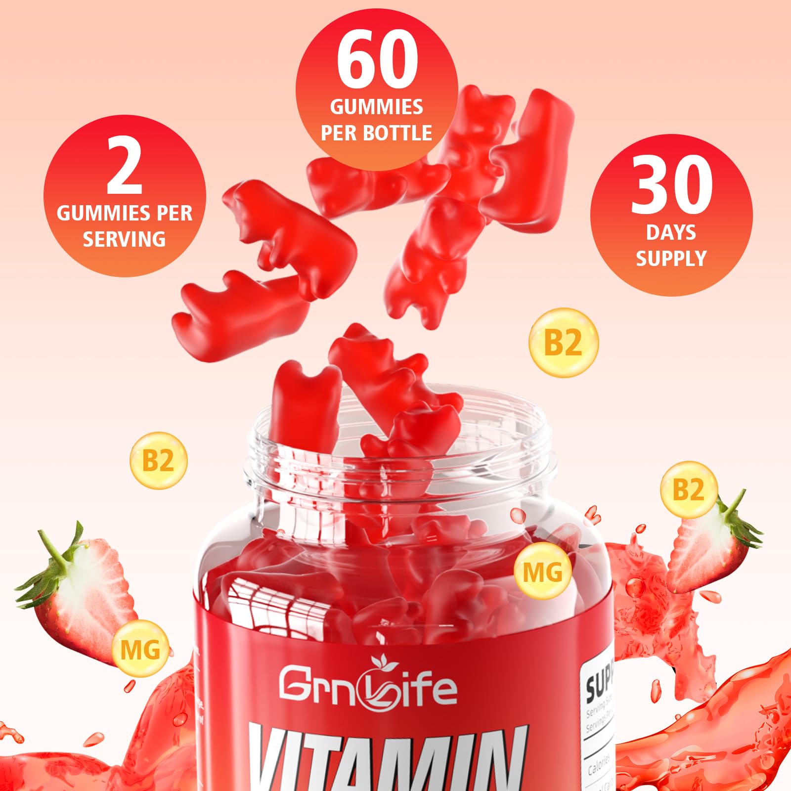 GrnLife 2 Pack Vitamin B2 Gummies, Riboflavin 400mg with Magnesium for Kids & Adults, Migraine Relief & Energy Support GrnLife buy supplements canada