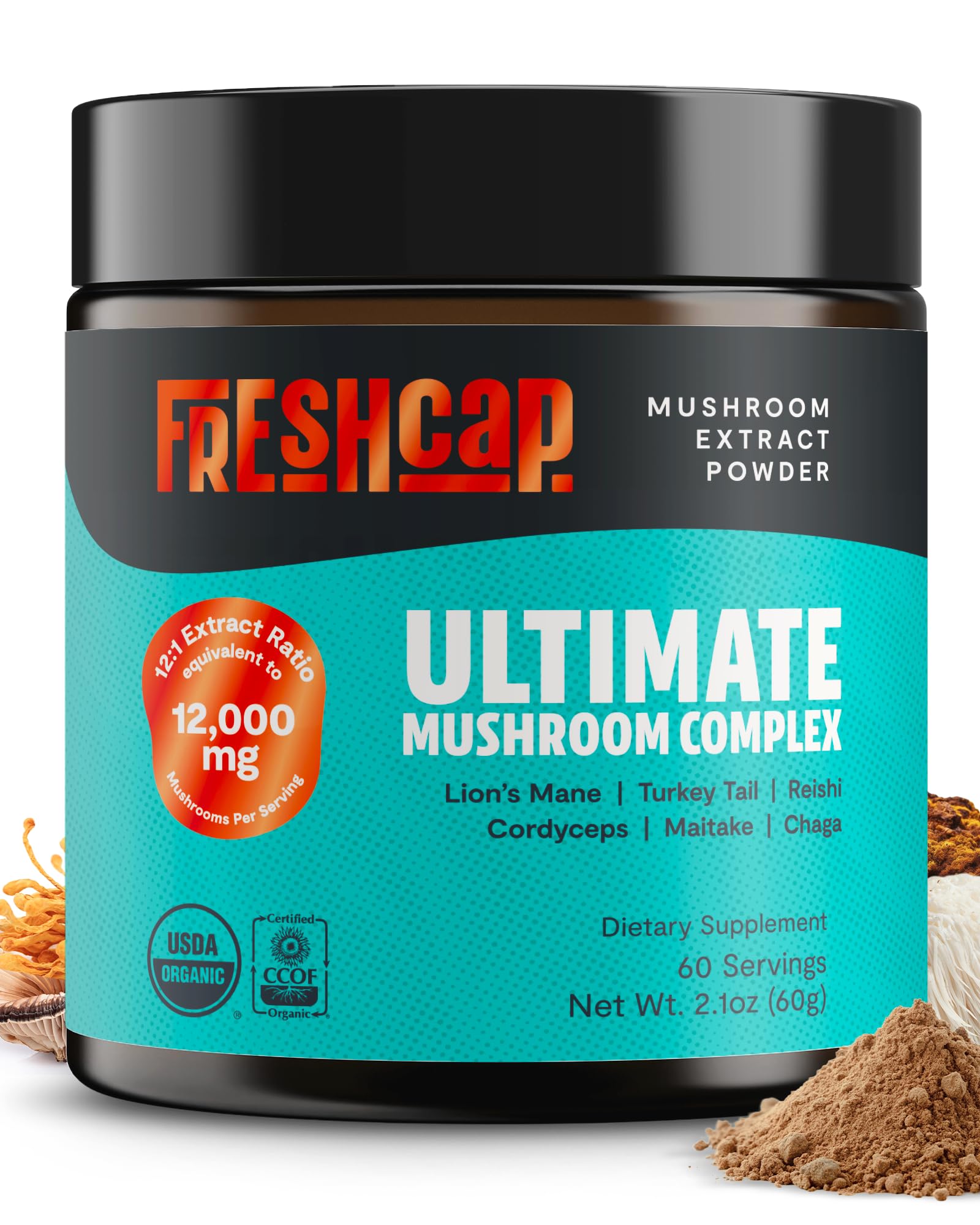 FreshCap Mushrooms Ultimate Mushroom Supplement Powder 12,000mg - Nootropic Organic Mushroom Complex for Focus & Memory, Brain Support Supplement, Ayurveda Mushroom Powder Extract (60 Servings) FreshCap Mushrooms buy supplements canada