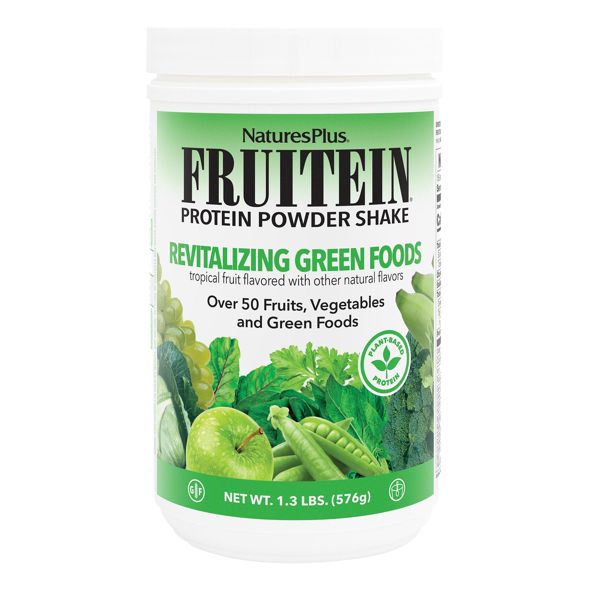 NaturesPlus FRUITEIN Revitalizing Green Foods Shake - 1.3 lbs - Plant-Based Protein (13g/Serving) - Supports Energy & Immune System - Vegetarian, Gluten Free & Non-GMO - 16 Servings NaturesPlus buy supplements canada