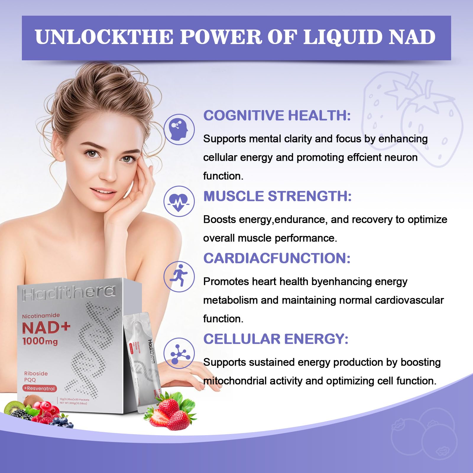 Haditheran NAD Supplement 1000mg Synergistic Blend with Nicotinamide Riboside, PQQ & Resveratrol - Premium Anti-Aging Supplement for Cellular Energy, Mental Clarity and Longevity (30 Packets) Haditheran buy supplements canada