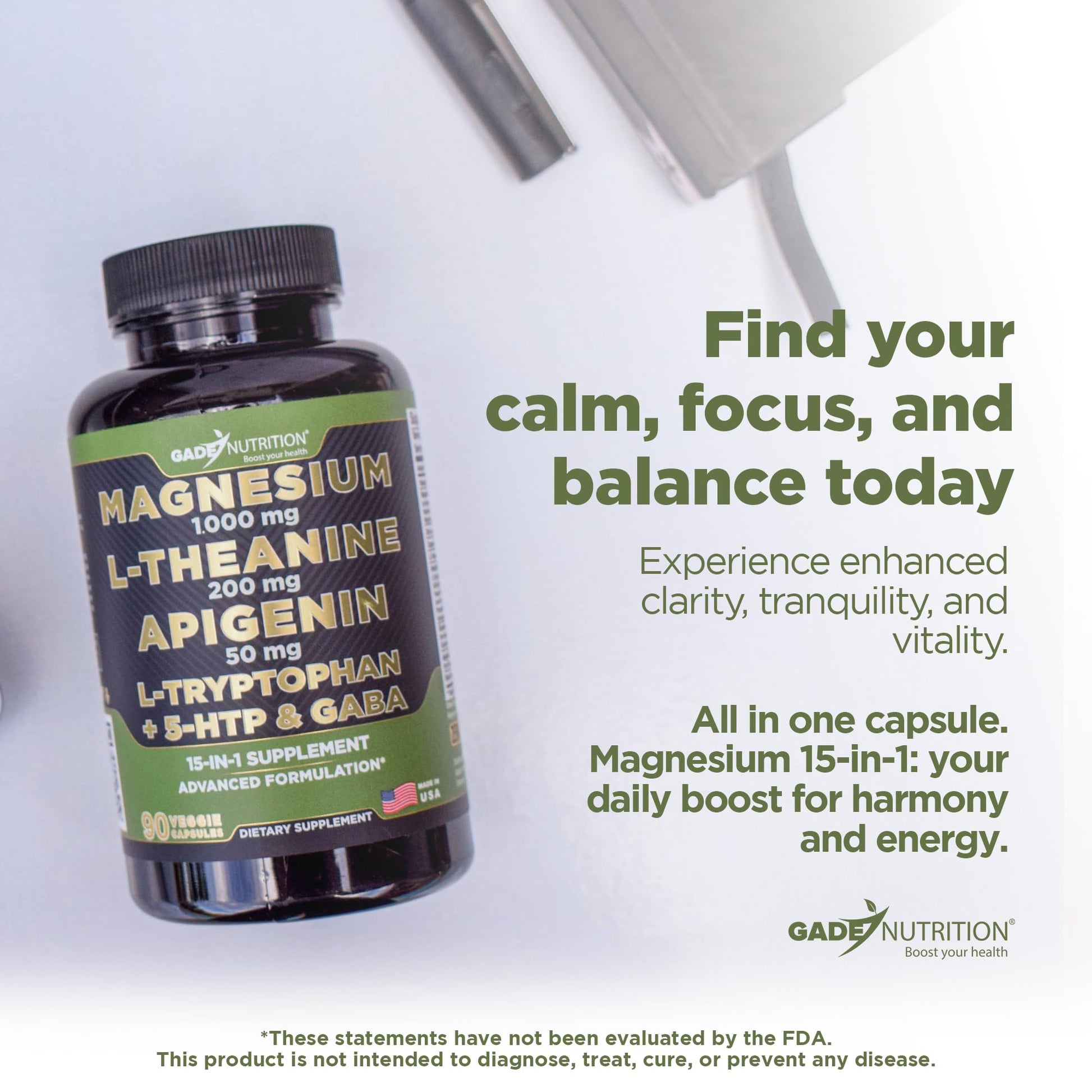 Gade Nutrition Magnesium Glycinate & Magneisum Supplements with Apigenin, L Theanine 200 mg, 5 HTP, GABA Calm Brain Booster Supplement Sleep Aid Ashwagandha L Tryptophan Chamomile GADE NUTRITION BOOST YOUR HEALTH buy supplements canada