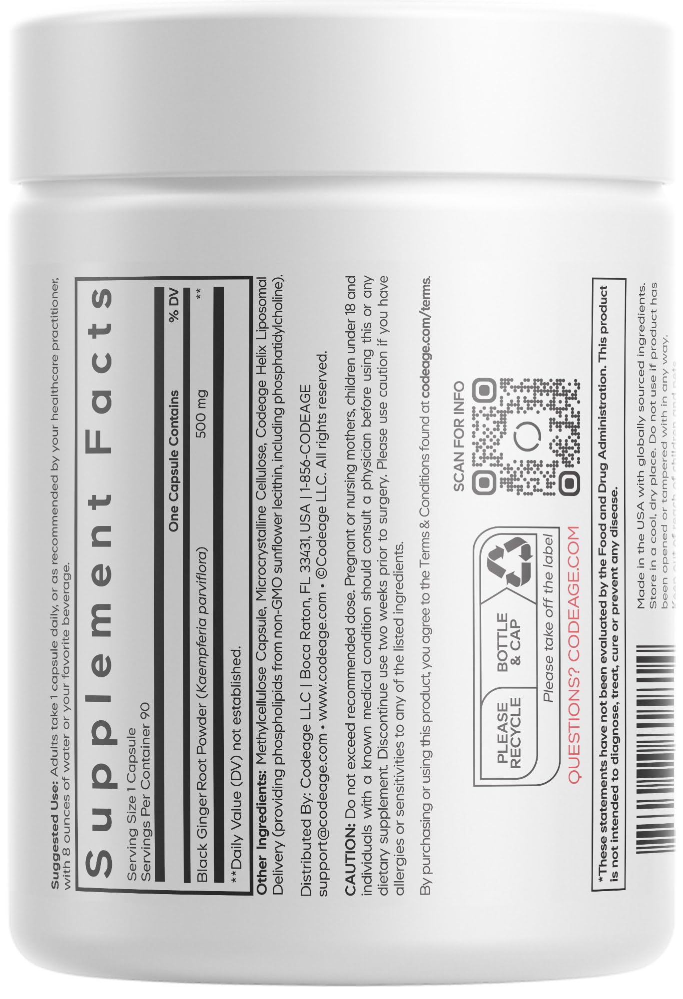 Codeage Liposomal Black Ginger Supplement - Kaempferia Parviflora Root Powder - 3-Month Supply - Ginger Root Pills and Herbal Root - Liposomal Delivery - 1 Capsule Per Serving - Non-GMO - 90 Capsules Codeage buy supplements canada
