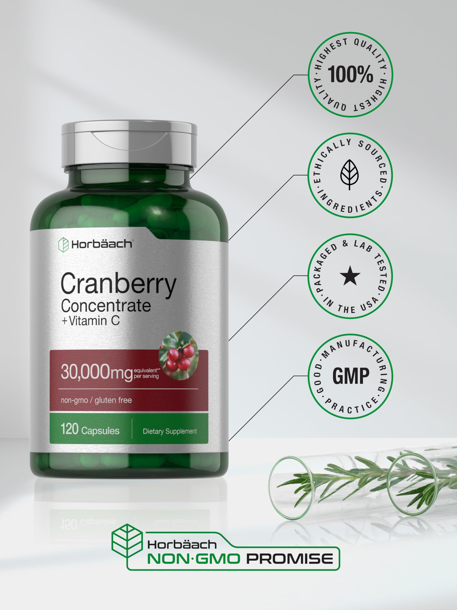 Cranberry Concentrate Extract Pills + Vitamin C | 30,000mg | 120 Capsules | Triple Strength Horbäach buy supplements canada