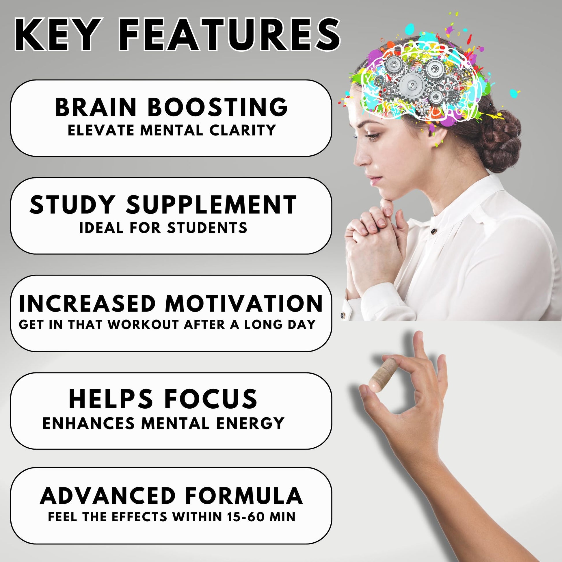 Focus Pep Addrell Energy Stimulant Pills- Natural Nootropic Brain Supplement Alternative Pill & Study Supplements Substitute to Elevate Mental Clarity for Women & Men OTC- 60 Mind Booster Capsules Focus Pep buy supplements canada