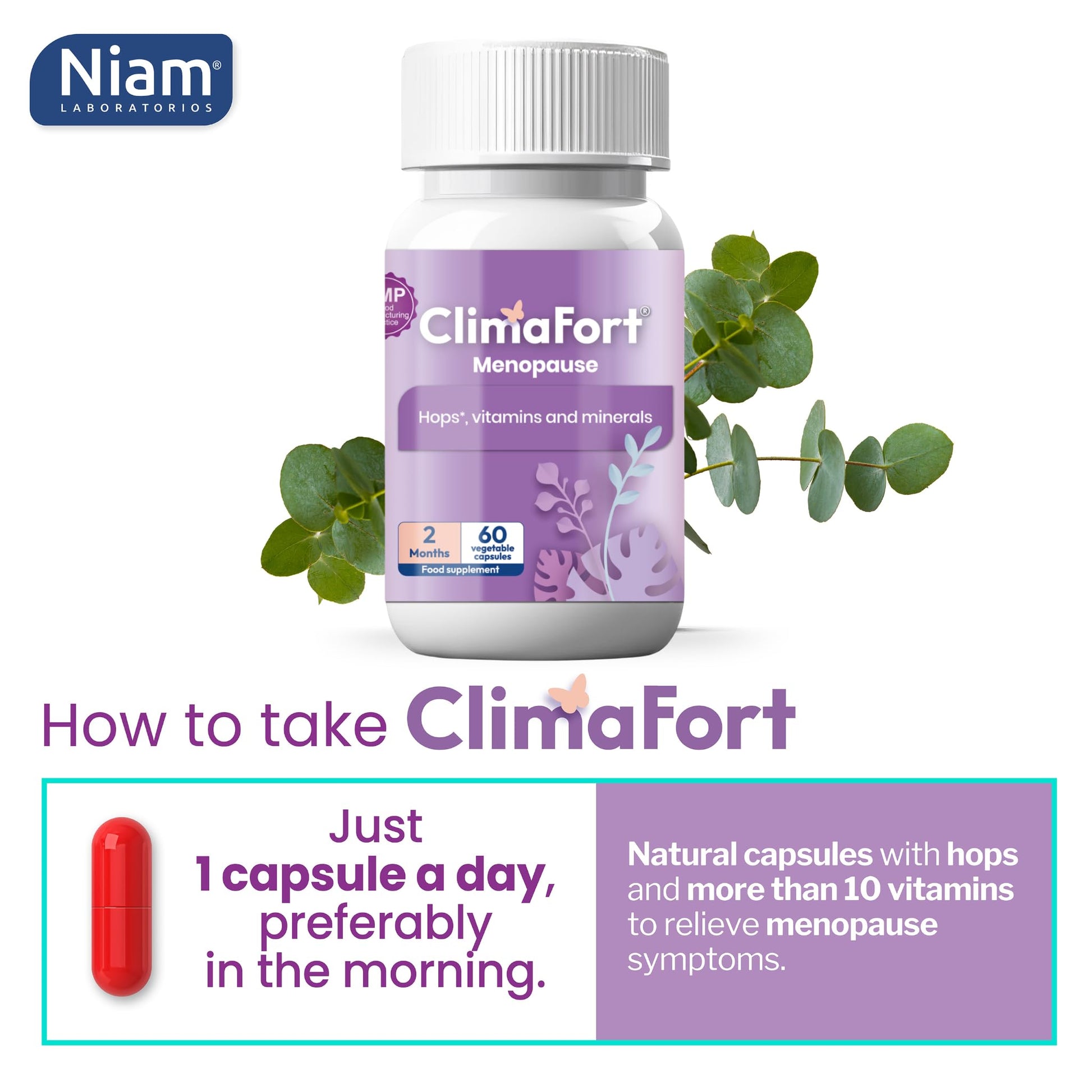 Climafort 60 Day Supply | Menopause Relief Pills | Natural Relief for Hot Flashes, Night Sweats, Mood Swings & Hormone Balance | Hops, Vitamins, and Minerals | 1 Capsule Daily Climafort buy supplements canada