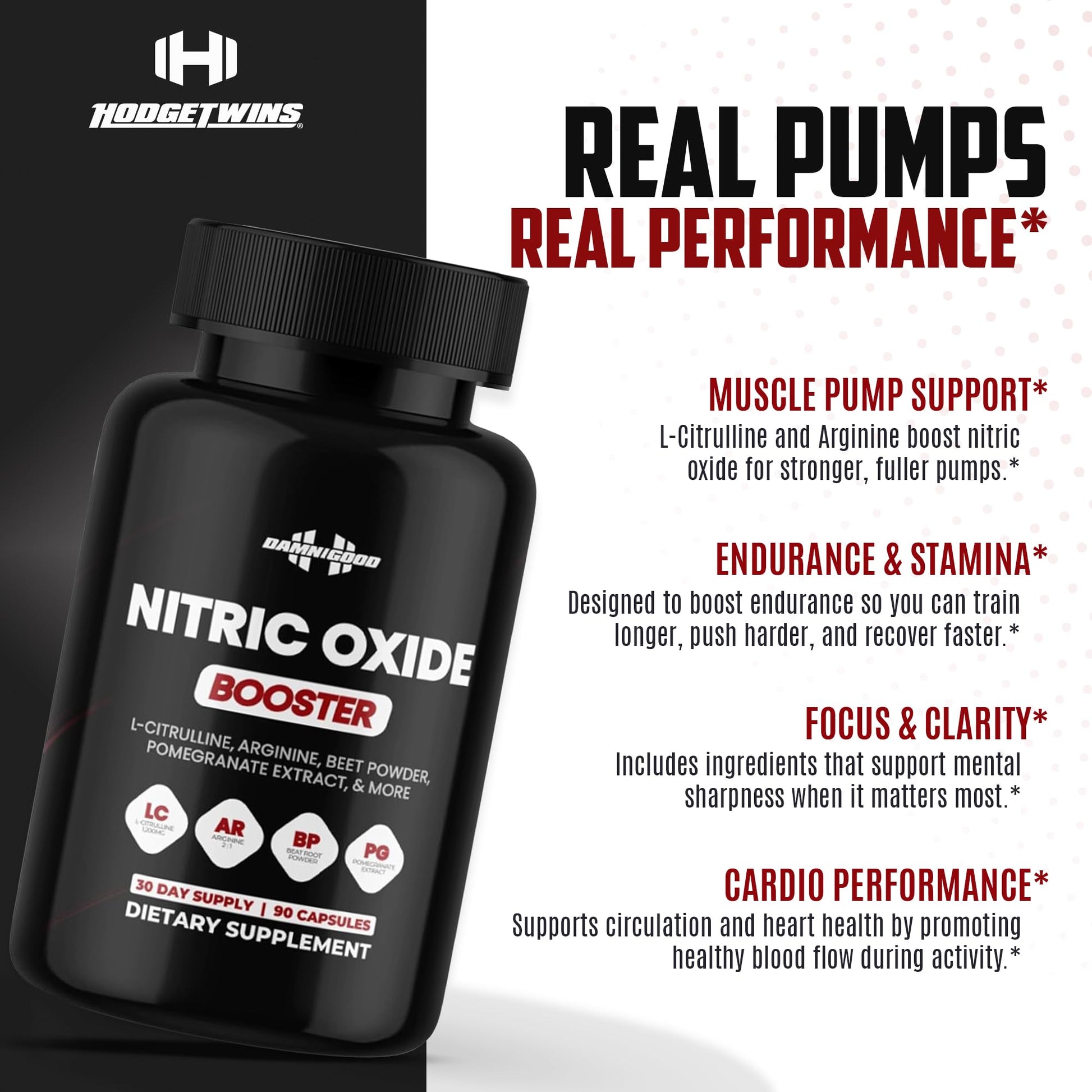 DAMN GOOD The Hodge Twins Nitric Oxide Booster – Beet Root Nitric Oxide & Arginine Citrulline Supplement, Pomegranate Blend for Workout Drive, Endurance Support & Pump Power - 90 Capsules DAMN GOOD buy supplements canada