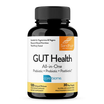 Sandhu's Gut Health - Prebiotic, Probiotic, Postbiotic & L-Glutamine | Digestive Health, Colon, Probiotic Total Supplements | 120 Delayed Release Capsules Sandhu's buy supplements canada