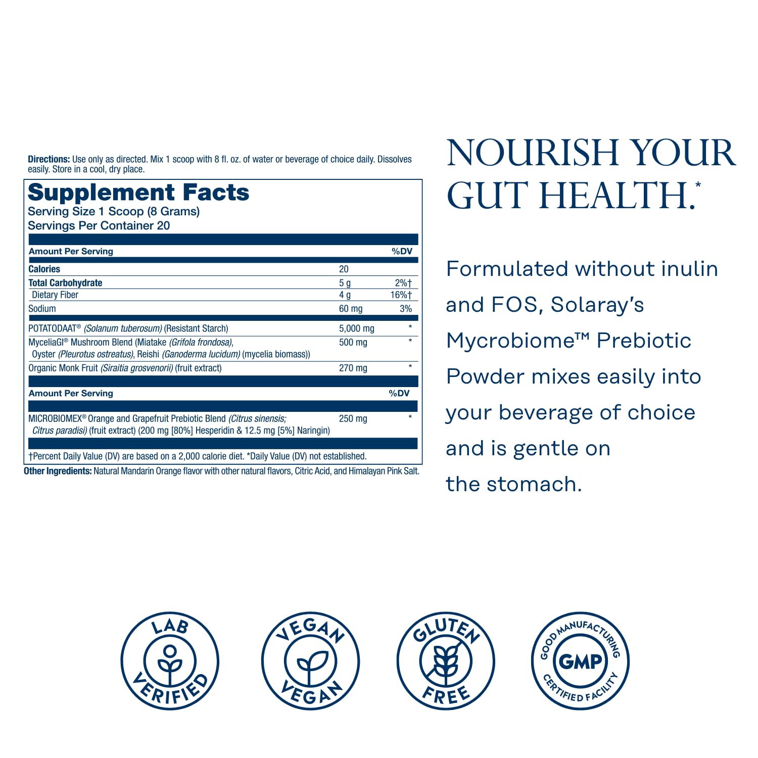 SOLARAY Mycrobiome Prebiotic Powder, Prebiotics for Women and Men, Digestive Nutritional Supplements for Colon and Gut Health, Easy-to-Mix, Non-Bloating Formula, SOLARAY buy supplements canada