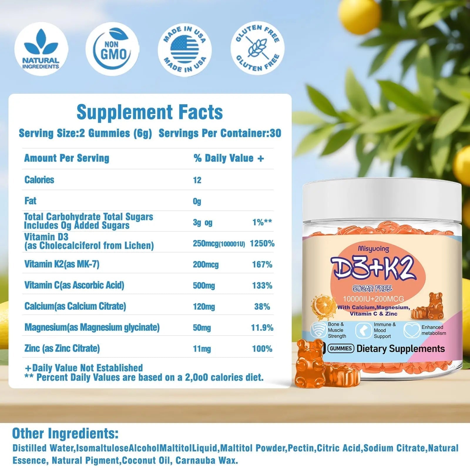Misyvoing Vitamin D3 K2 Sugar-Free Gummies,Vitamin D3 10000 IU with K2 200mcg,VitaminC,Calcium,Magnesium,Zinc,Support for Bones Misyvoing buy supplements canada