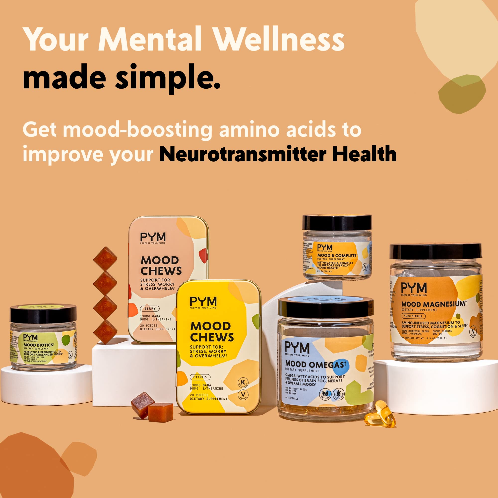 PYM Citrus Mood Chews Support for Stress, Worry & Overwhelm, 120 Count | 130mg GABA, 90mg L-Theanine | Vegan, Non-GMO, Gluten-Free, No Added Sugar | All-Natural Mood Balance Supplement Made in USA PYM Health buy supplements canada