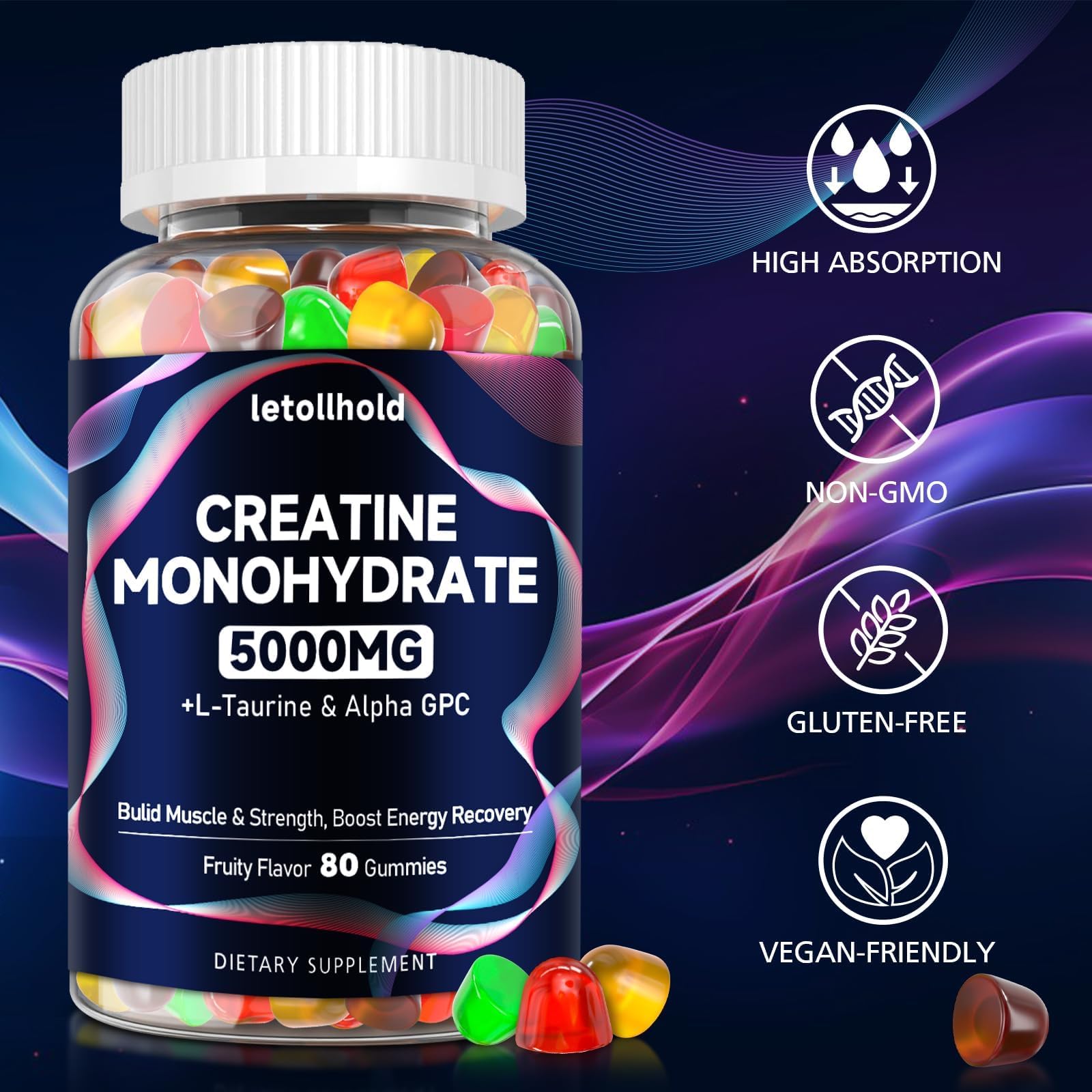 Creatine Monohydrate Gummies 5g for Women & Men - Creatine Gummies for Women Pre Workout Chewables with L-Taurine & Alpha GPC, Sugar-Free Muscle Builder, Energy Boost, Vegan Non-GMO (160 Count) letollhold buy supplements canada