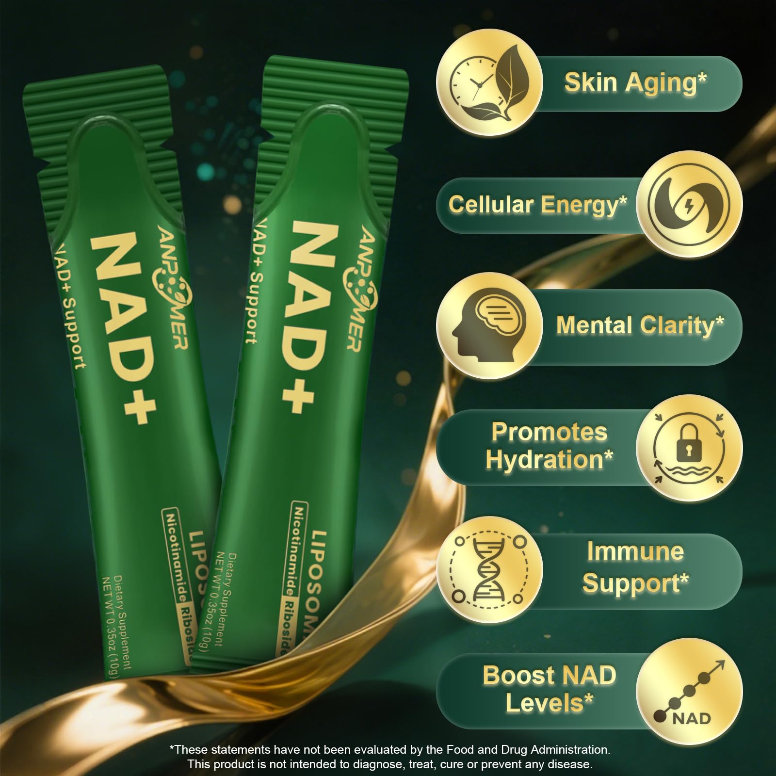ANPOMER NAD Supplement with Liposomal Nicotinamide Riboside 600mg, Resveratrol, CoQ10, PQQ & D-Ribose, Electrolyte Blend, 30 Liquid Packets ANPOMER buy supplements canada