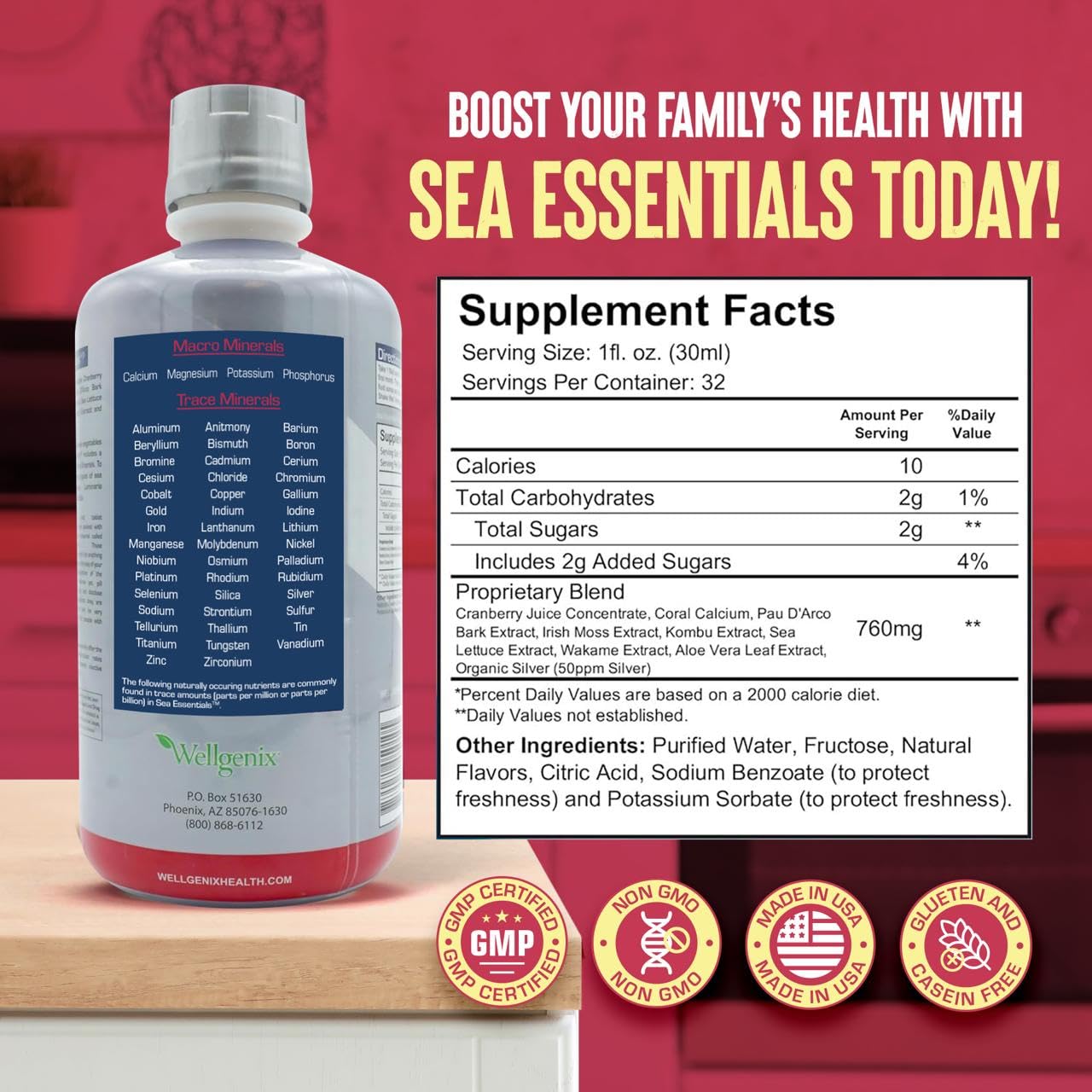 Wellgenix Sea Essentials Liquid Mineral Dietary Supplement with Trace and Macro Minerals and Coral Calcium – Sea Berry Flavor – 32 fl oz Wellgenix buy supplements canada