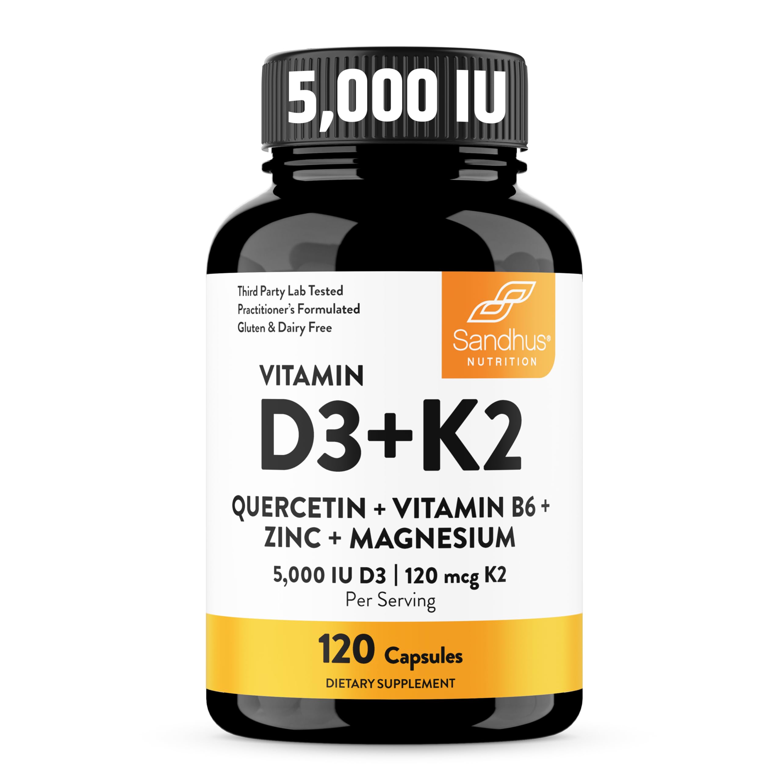 Sandhu's Vitamin D3 K2 Magnesium 5000 IU, 120mcg K2 Capsules 120 Count (Pack of 1) | with VIT B6, Zinc & Quercetin | D3K2 Supports Superior Absorption Sandhu's buy supplements canada