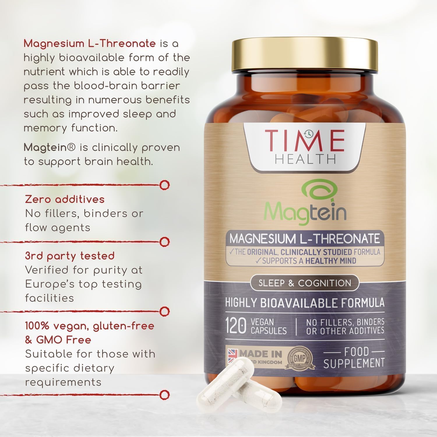 Magtein® Magnesium – 120 Capsules – High Strength 2100mg – Highly Bioavailable Time Health buy supplements canada
