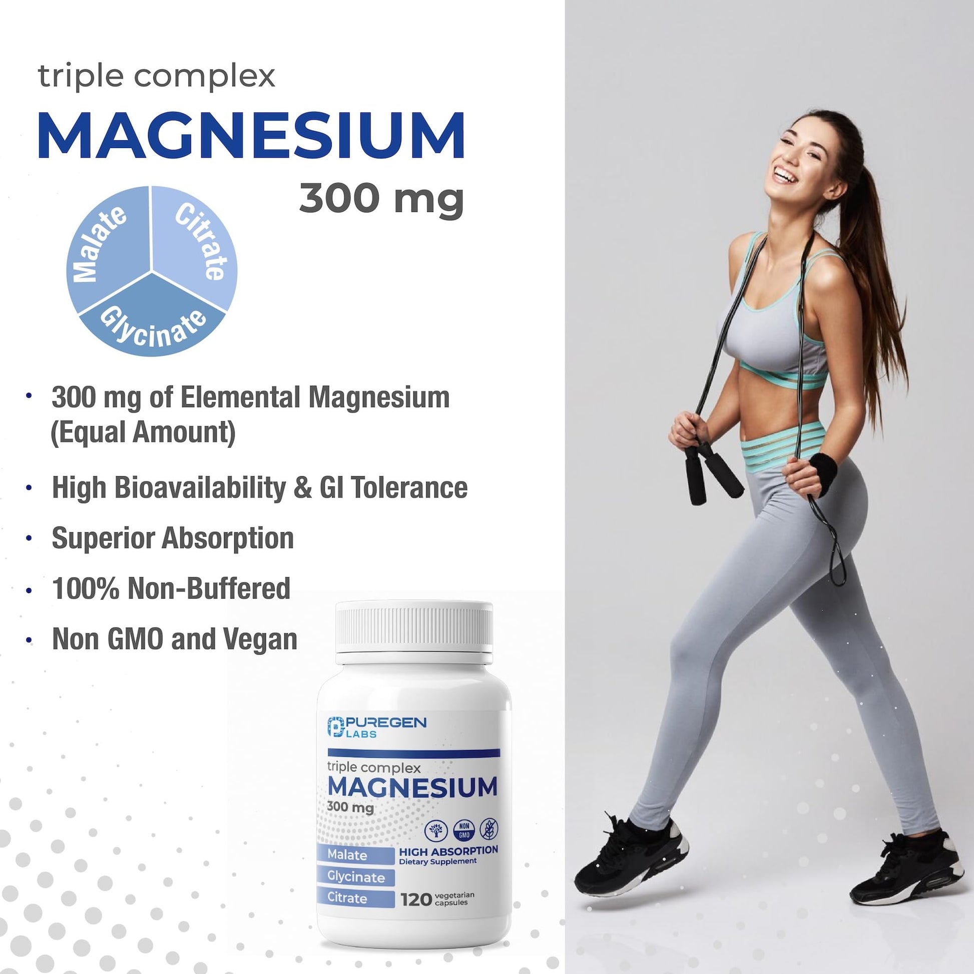 Puregen Labs Triple Magnesium Complex 300mg of Magnesium Glycinate, Malate, & Citrate P Puregen Labs buy supplements canada