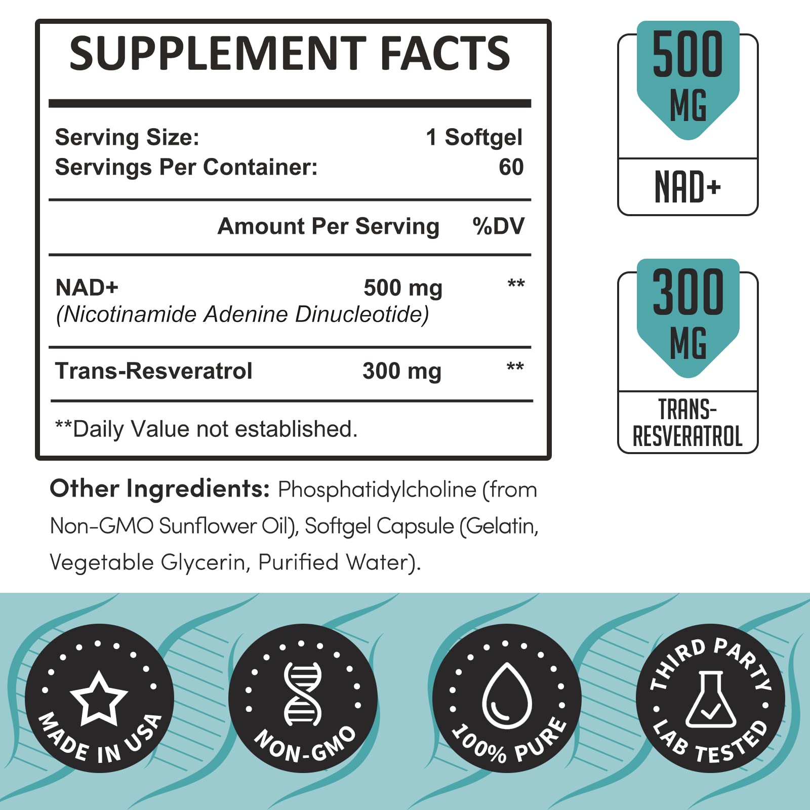 Rhamoph Liposomal NAD+ 800 mg with Trans-Resveratrol 300 mg, Max Absorption, Actual NAD+ Boosting Supplement for Healthy Aging, Cellular Energy, DNA Repair, Longevity - 60 Softgels Rhamoph buy supplements canada