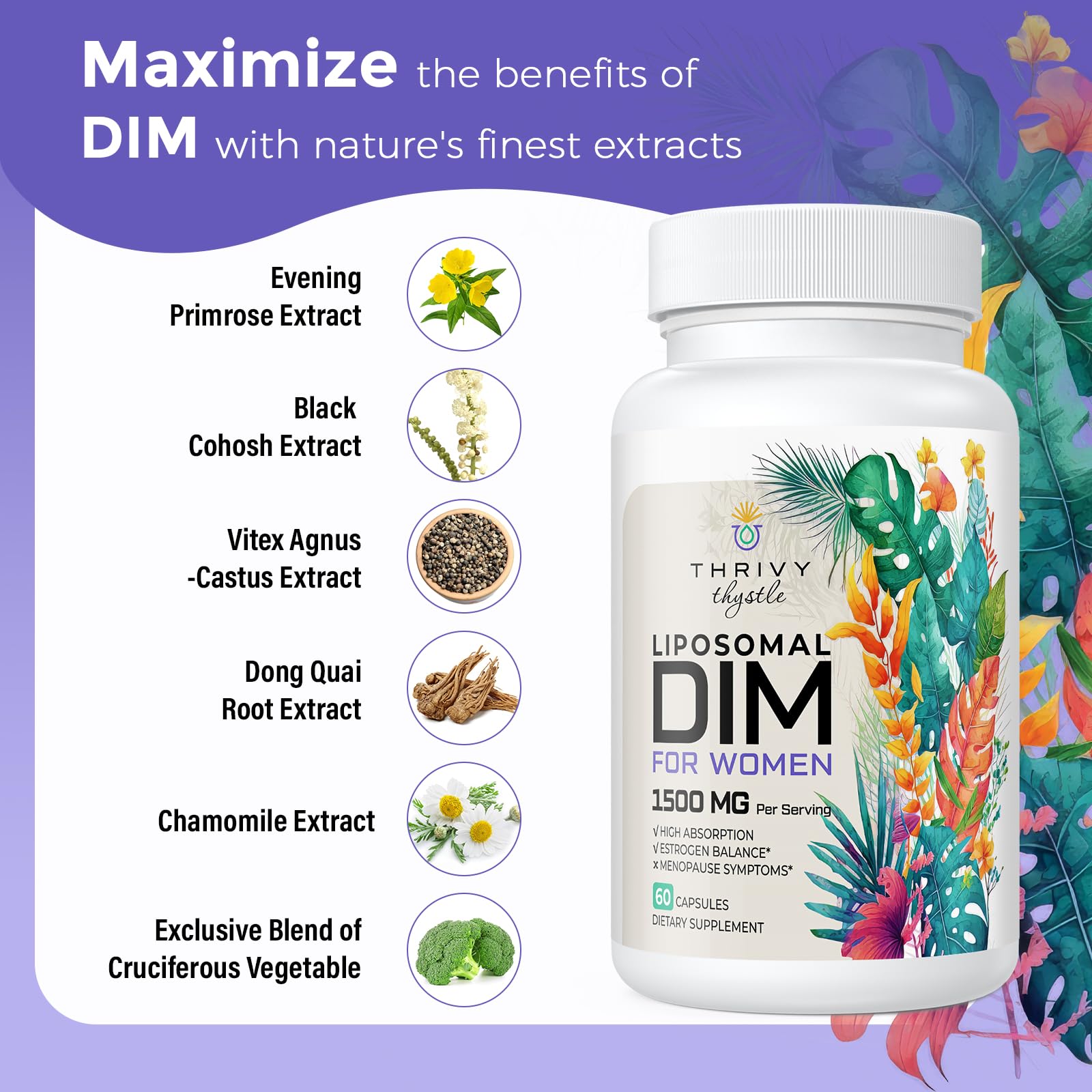 ThrivyThystle Liposomal DIM 400 mg - Hormone Balance, Estrogen Support for Women, DIM Supplement with Vitamin E, Evening Primrose, Black Cohosh, Omega-3 Fatty Acids (120 Capsules) ThrivyThystle buy supplements canada
