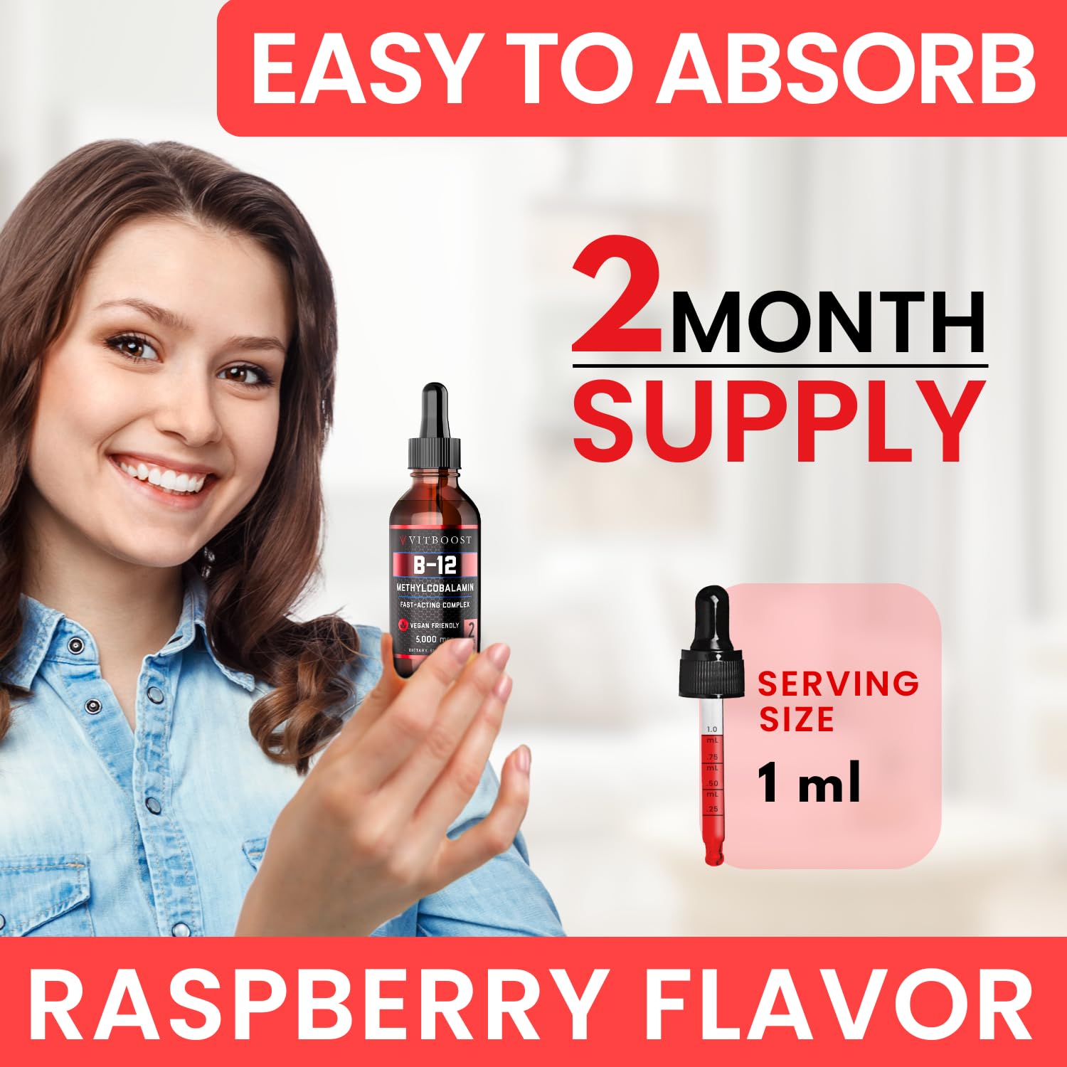 VITBOOST Vegan Liquid B-12 Drops – 60 x 5000 mcg Extra Strength Raspberry Flavored Vitamin B12 Liquid Methylcobalamin sublingual Supplement | Designed to Maximize Absorption VITBOOST buy supplements canada