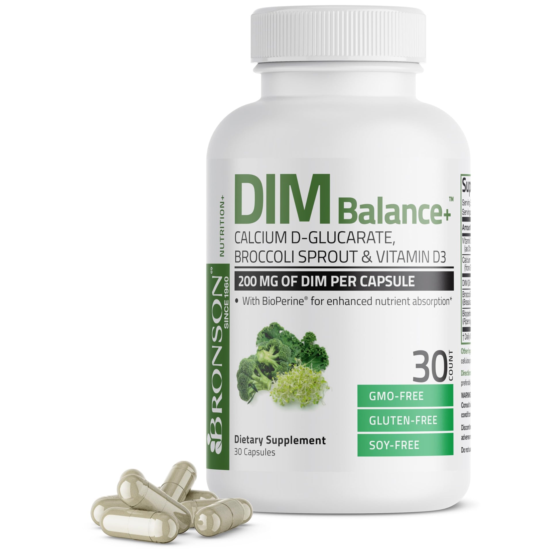 Bronson DIM Balance+ Calcium D-Glucarate, Broccoli Sprouts and Vitamin D3 200 MG of DIM per Capsule Supports Estrogen Metabolism and Balanced Hormone Levels Non-GMO, 30 Vegetarian Capsules Bronson buy supplements canada