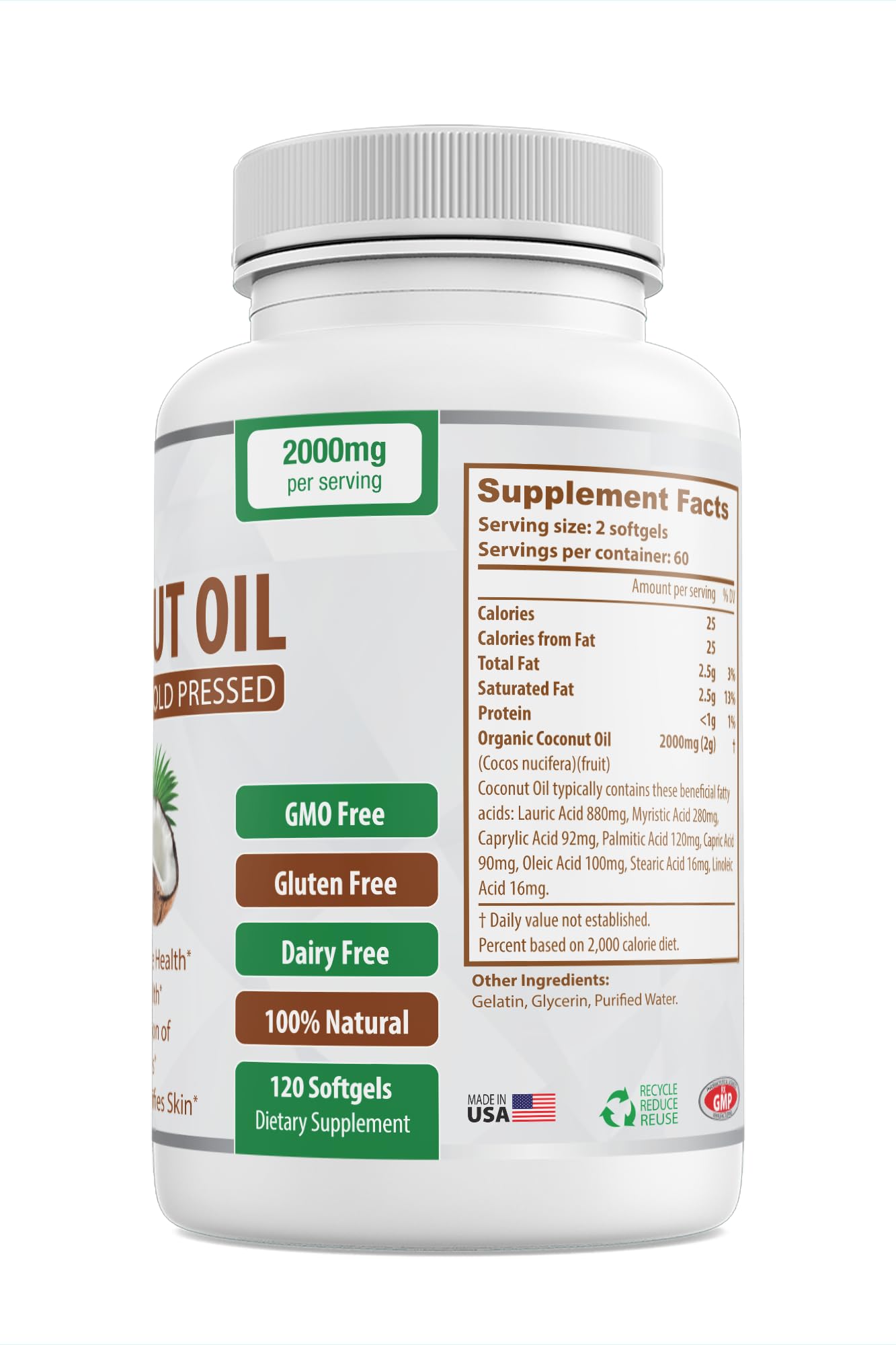 Organic Coconut Oil Capsules 2000mg - 100% Extra Virgin, Cold Pressed for Healthy Skin Going Vegan buy supplements canada