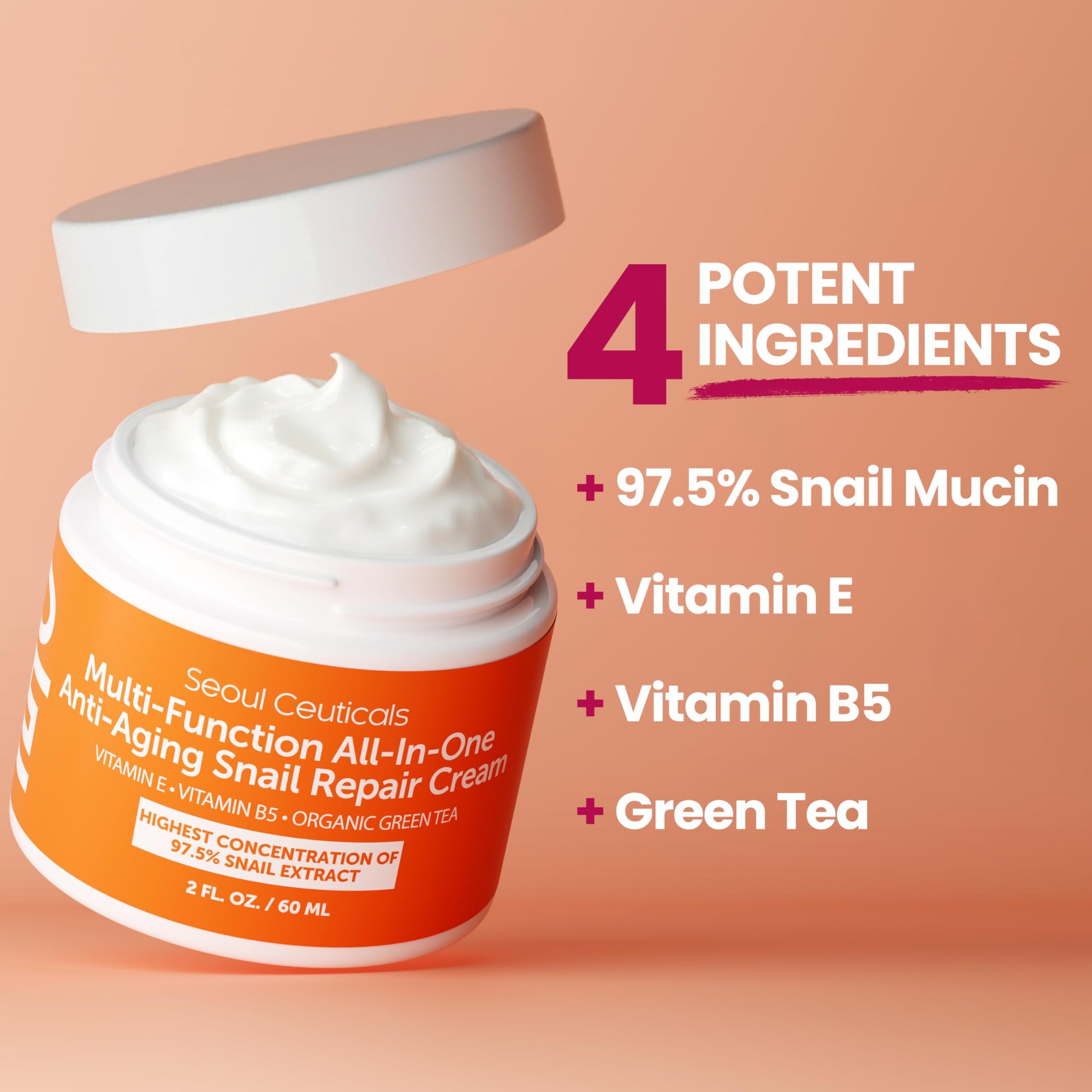 SeoulCeuticals Snail Mucin Moisturizer 97.5% - Korean Skin Care Snail Repair Cream - Day & Night Anti Aging K Beauty Skincare Cruelty Free 2oz SeoulCeuticals buy supplements canada