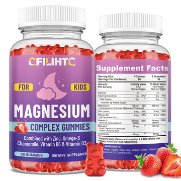 Kids Magnesium Gummies-Magnesium Glycinate Gummies for Kids Supplement-w/Zinc, Chamomile, Omega-3, Vitamin B6, D3 - for Sleep, Relaxation, Brain, Bones, Children's Calm, Sugar Free Strawberry 60ct CFILIHTC buy supplements canada