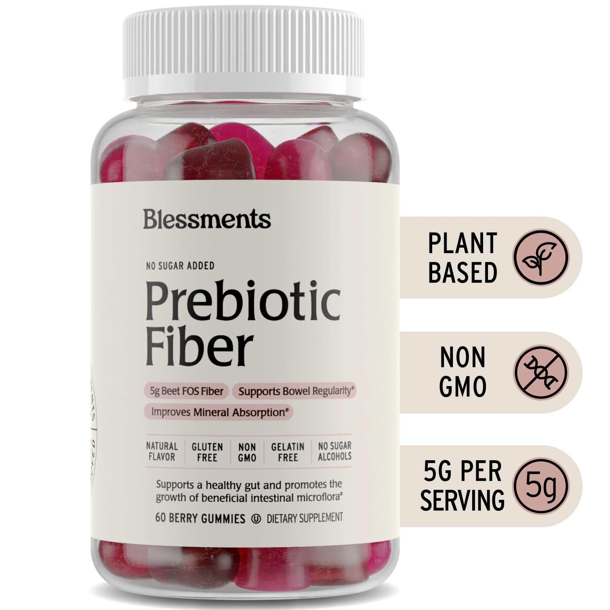 Blessments - Prebiotic Fiber Gummies for Adults & Kids with No Added Sugar- 5g (60 Count-2 Pack) High Fiber Supplement Gummies - Vegan - Keto Friendly Blessments buy supplements canada